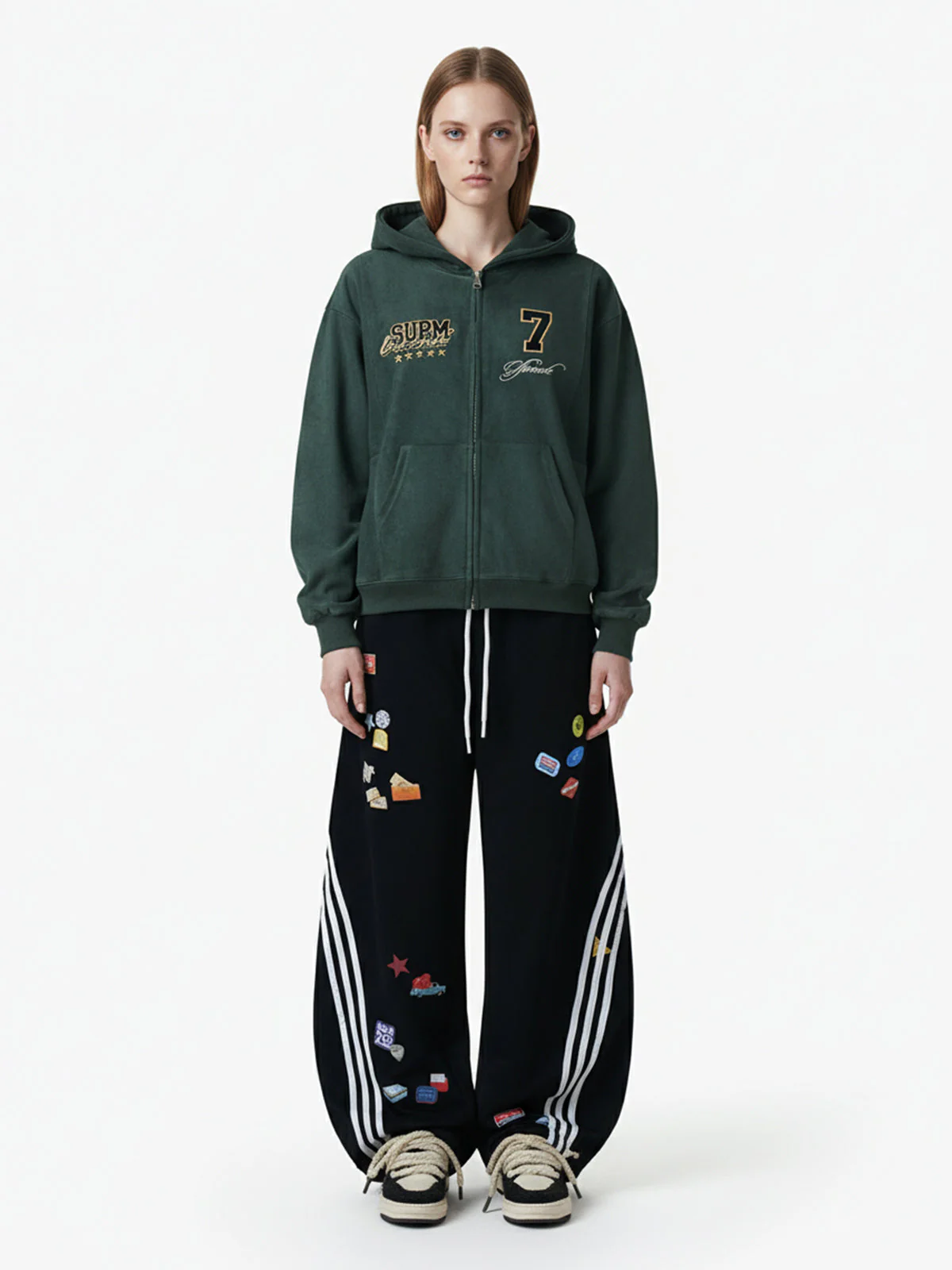 Street Patterned Striped Barrel Casual Pants