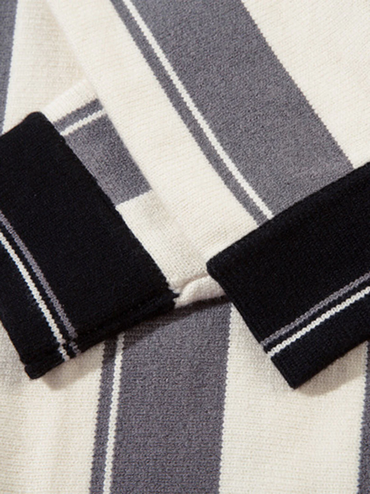Retro Striped Polo Collar Sports Jersey Knit Sweater