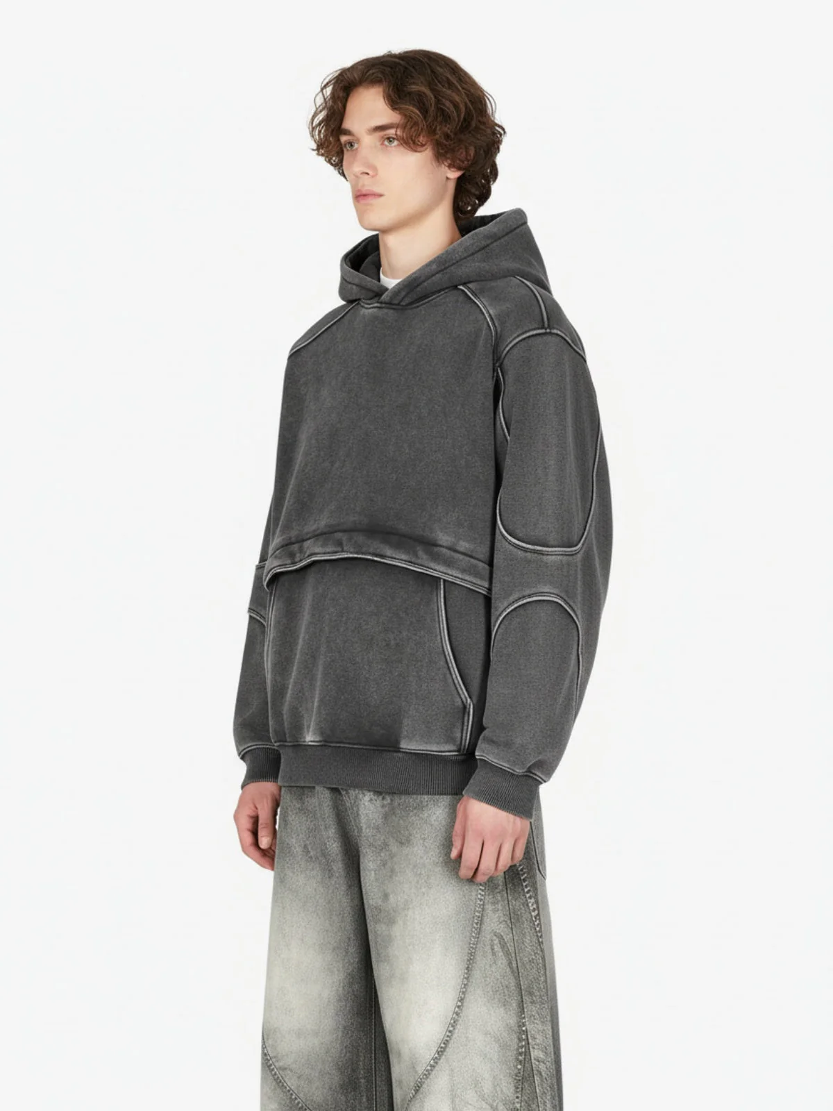 Retro Deconstructed Patchwork Washed Hoodie