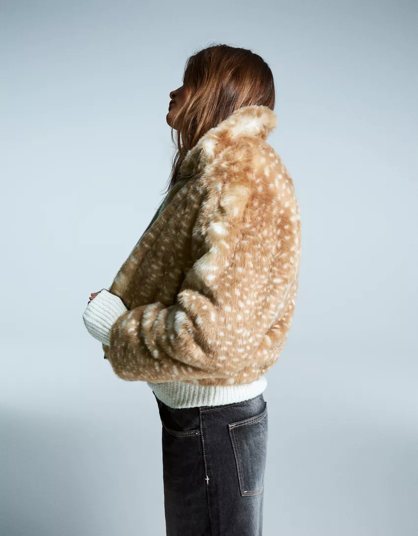 Animal print faux fur jacket
