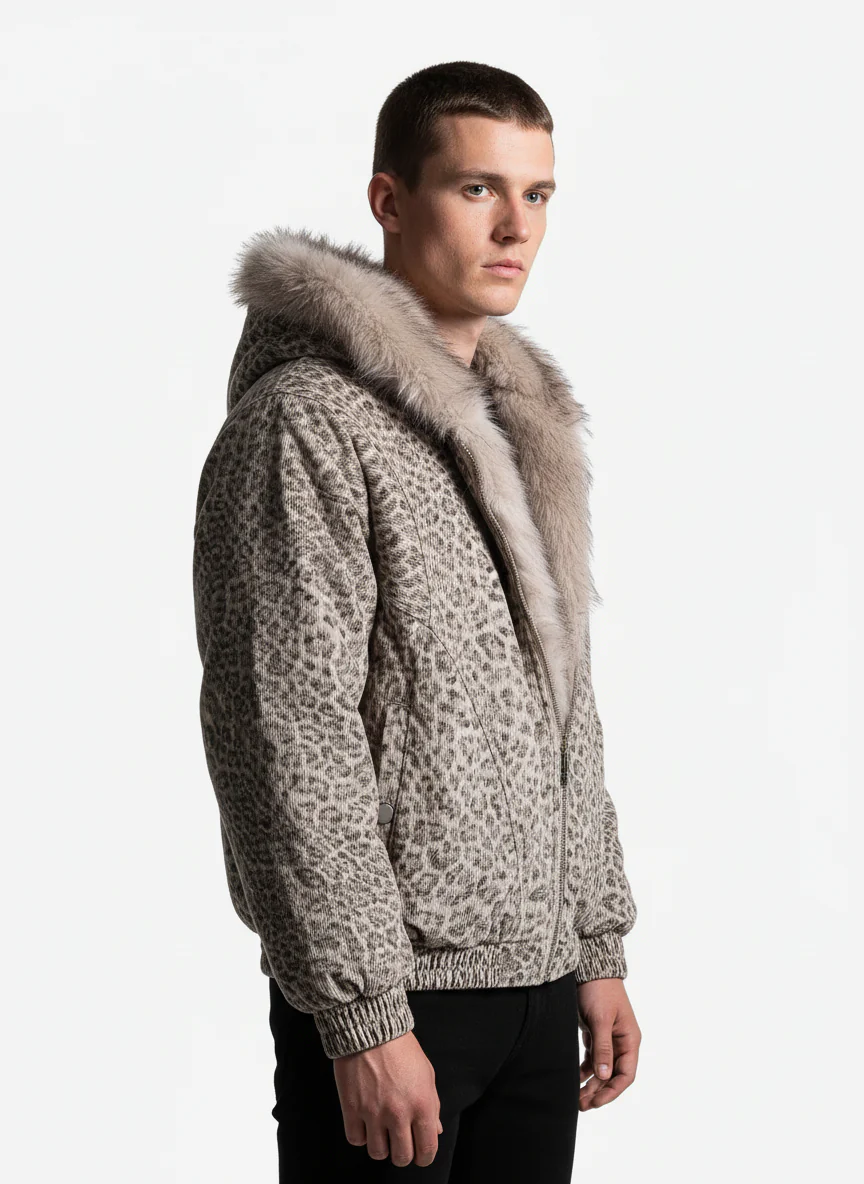 Cotton Cheetah Print Mink Fur Hooded Jacket - 2270
