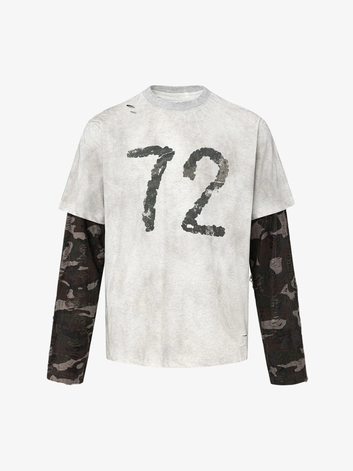 Camouflage Faux Two-piece Jersey Long Sleeve T-shirt - 2380