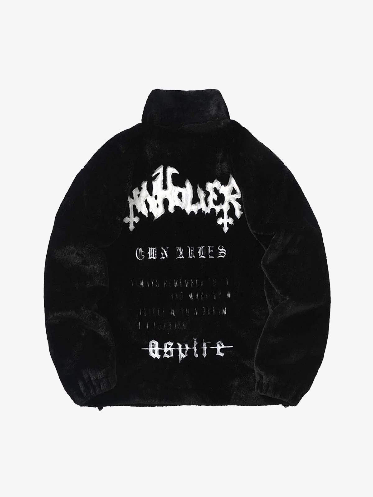 Thesupermade Hip-hop Letter Stand Collar Fur Jacket - 1908