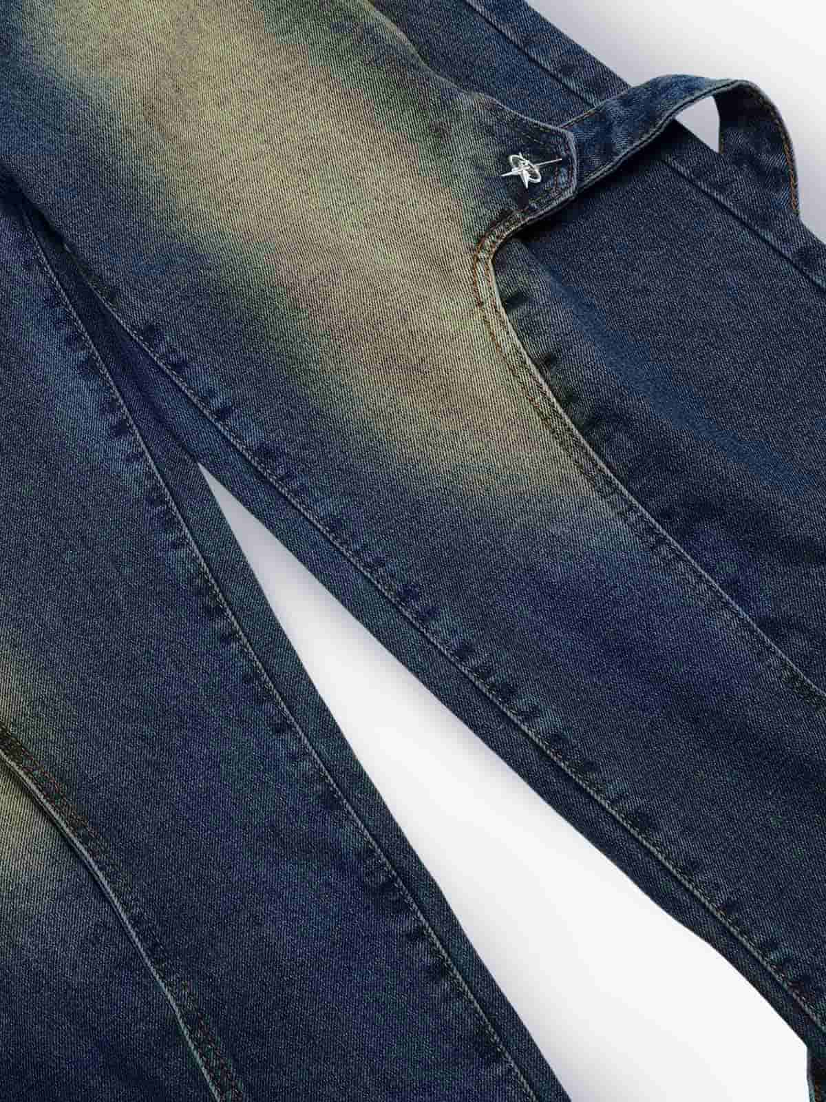 Washed Distressed Deconstructed Split Work Jeans