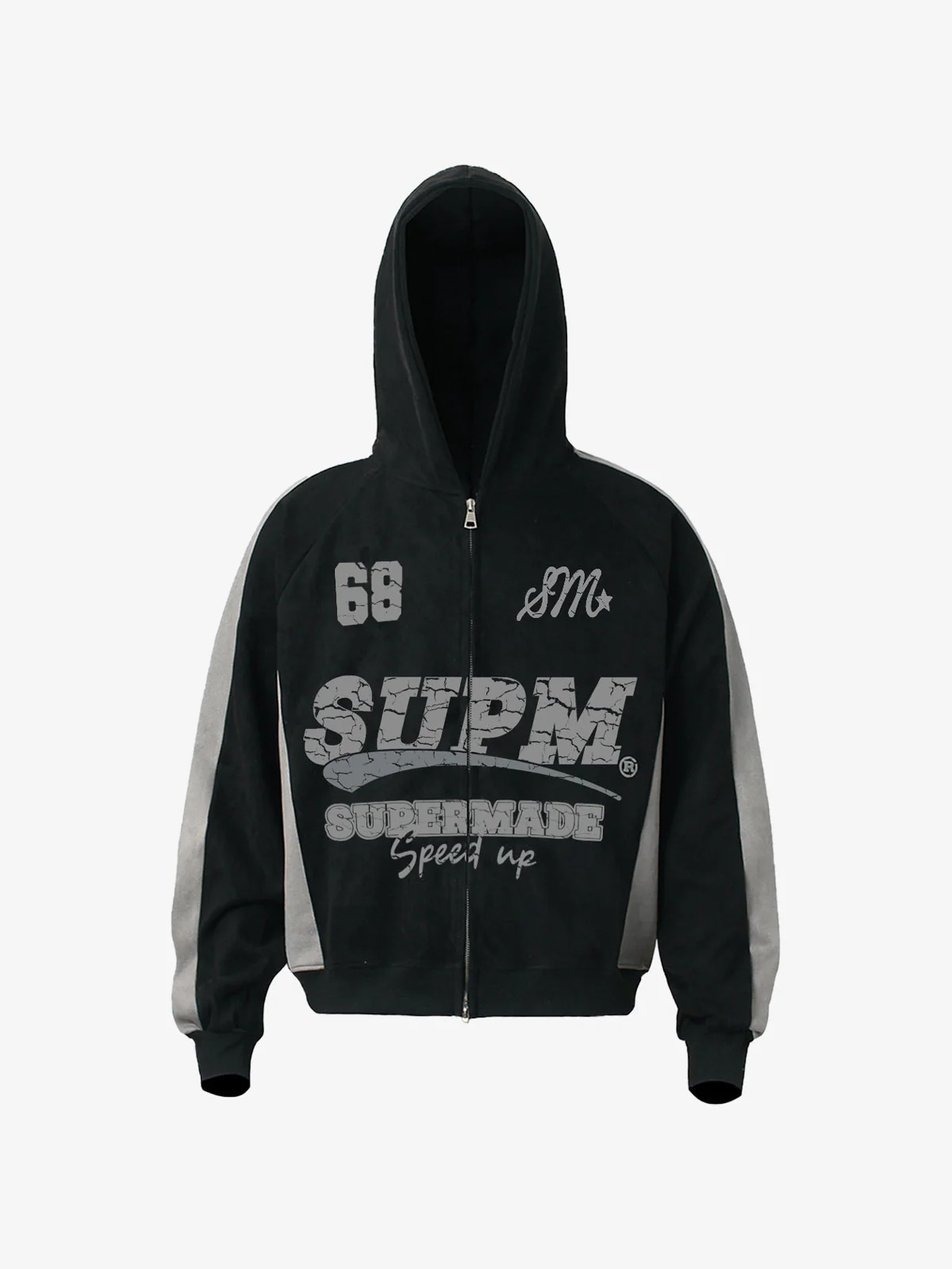 Suede Foam Letter Patchwork Zipper Shorts Jacket