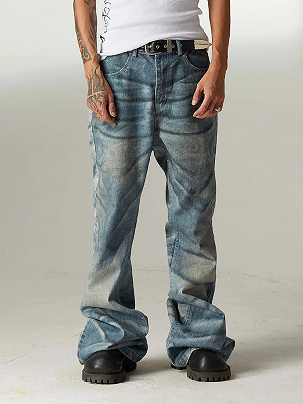 High Street RO Heavy Washed Flared Jeans