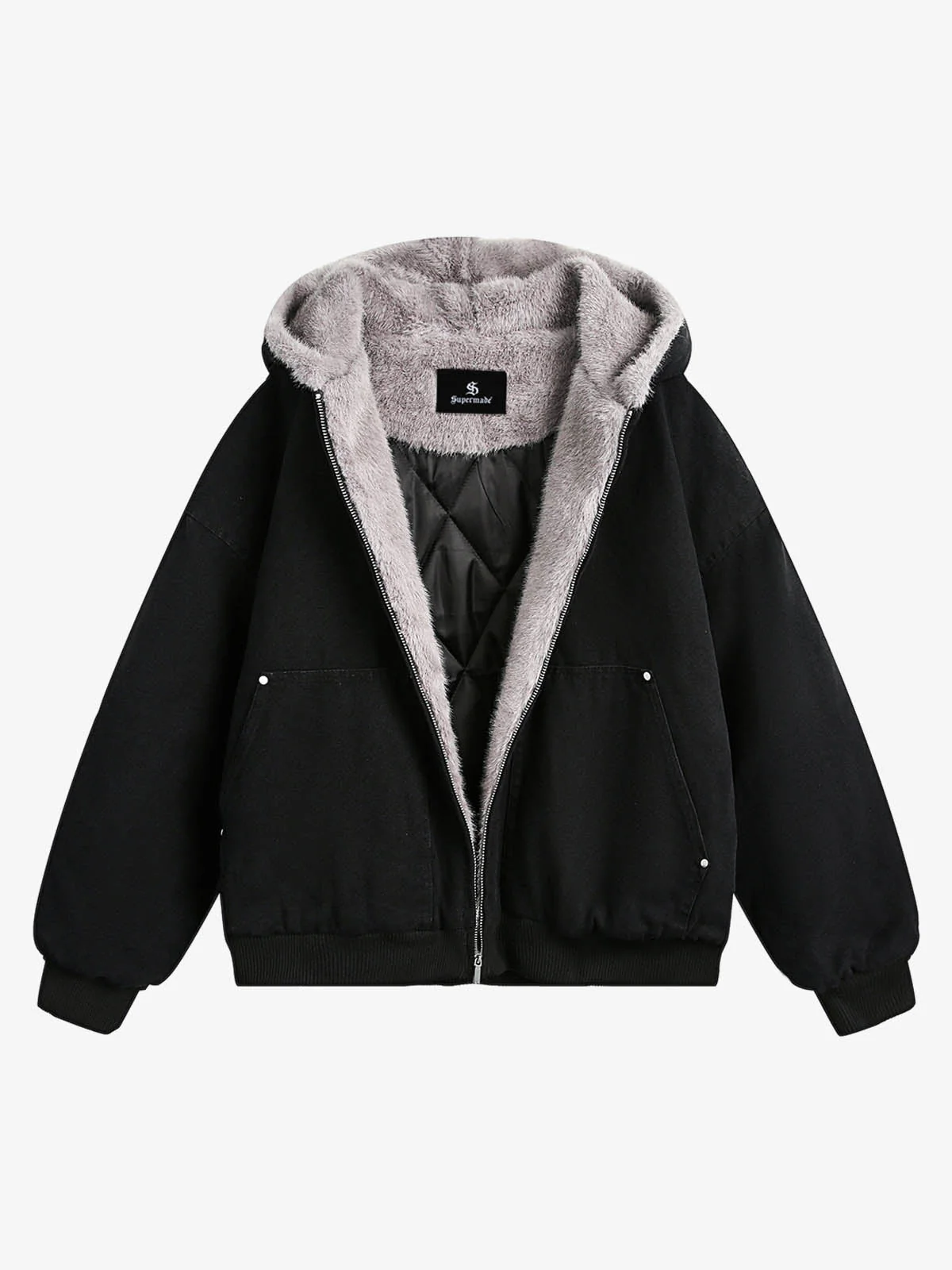 Thesupermade Fur Hooded Zip Up Quilted Jacket - 2510