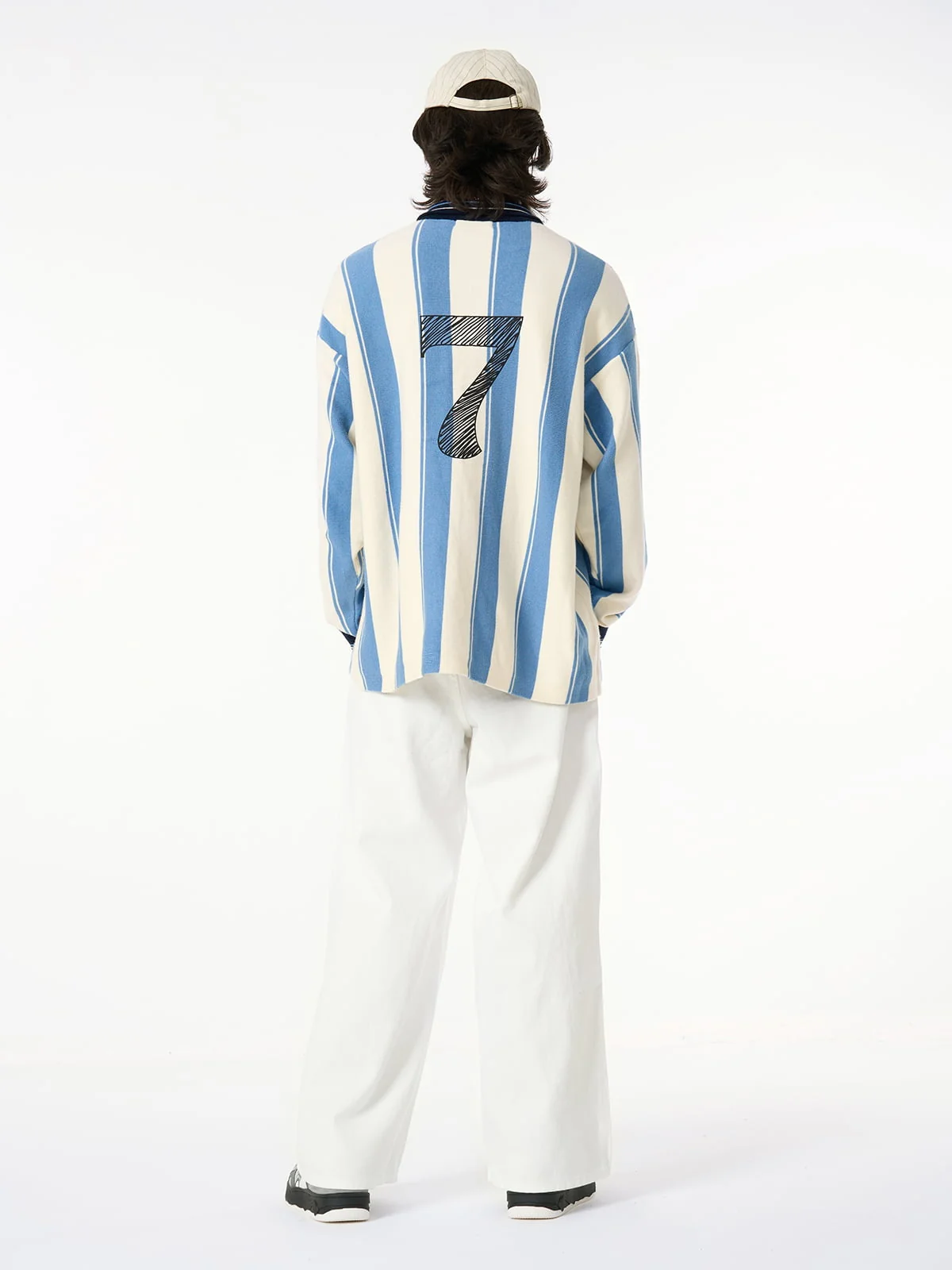 Retro Striped Polo Collar Sports Jersey Knit Sweater