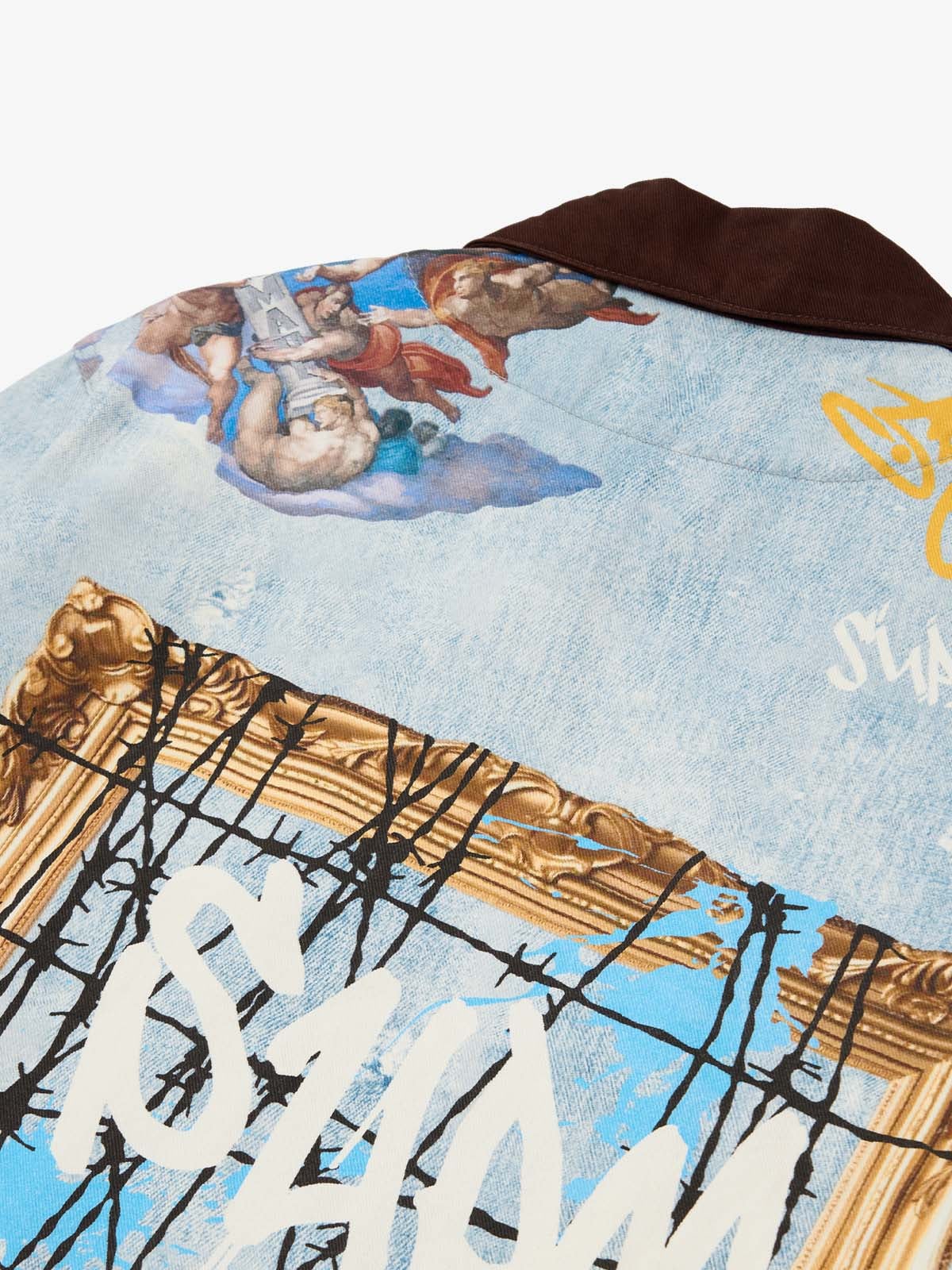 Artistic Patches Graphic  Distressed Denim Jacket