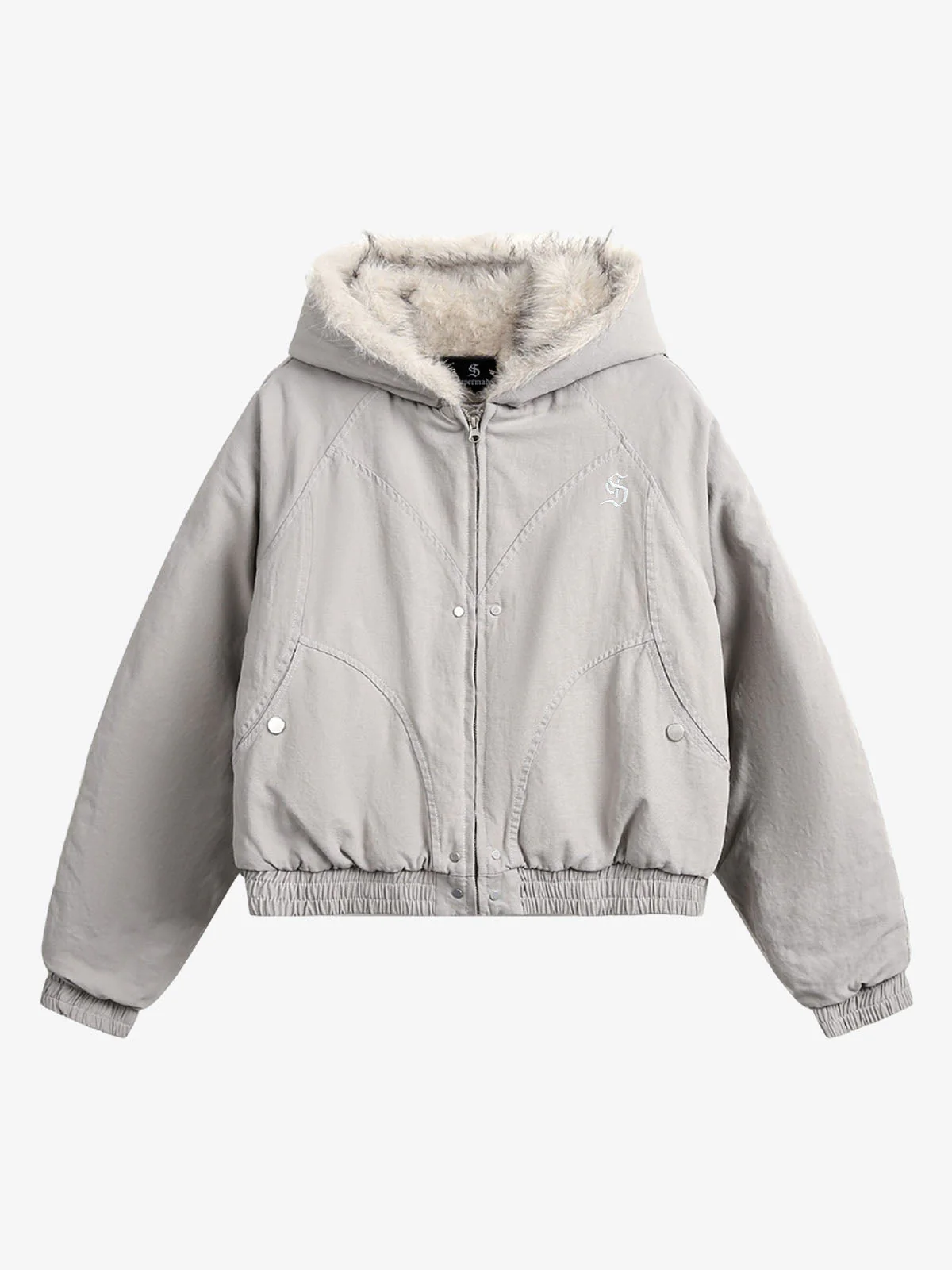 Spliced Fur Hooded Quilted Jacket - 2285