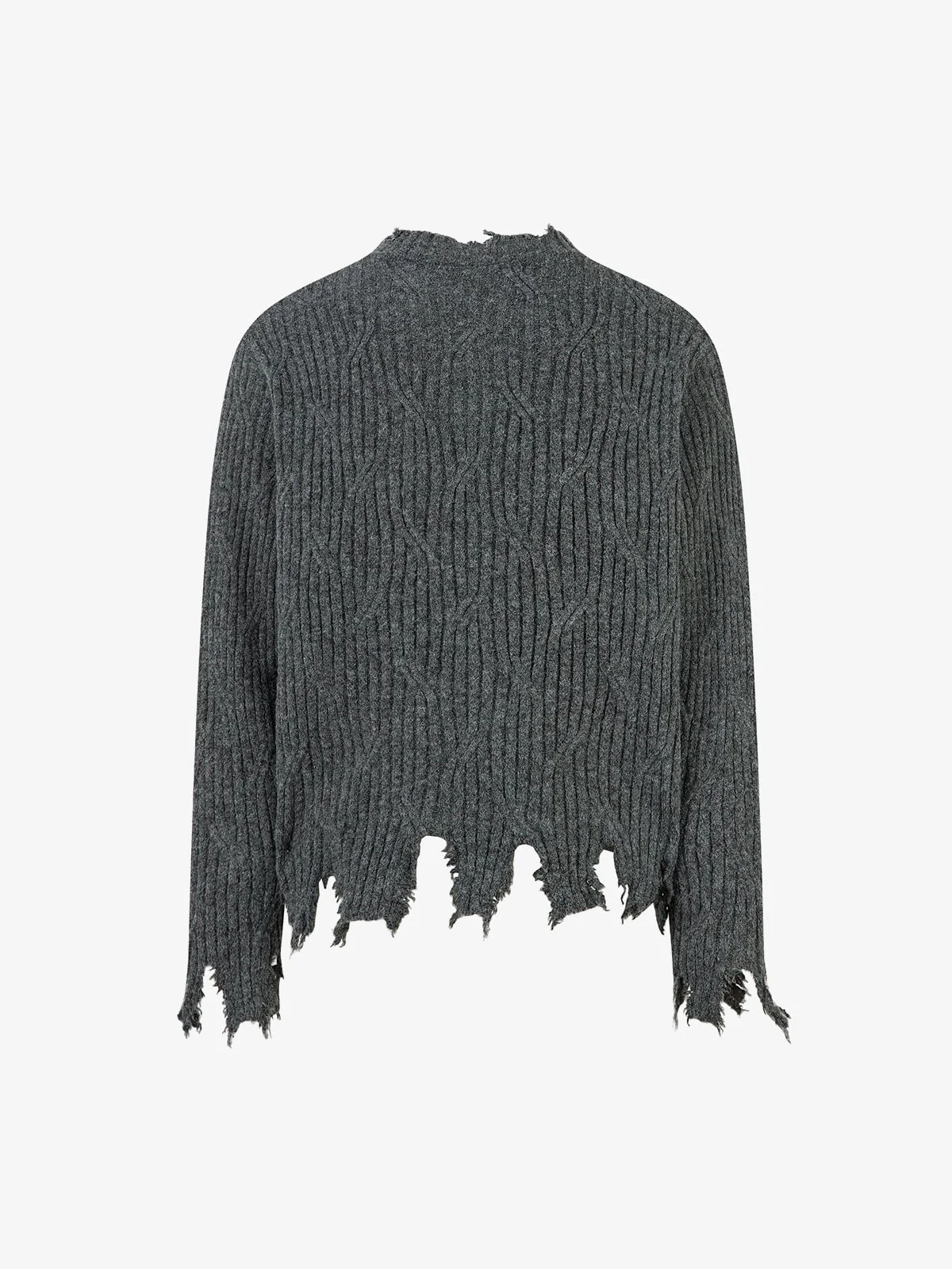 Knitted Distressed Diamond Pattern Raw Edge Sweater