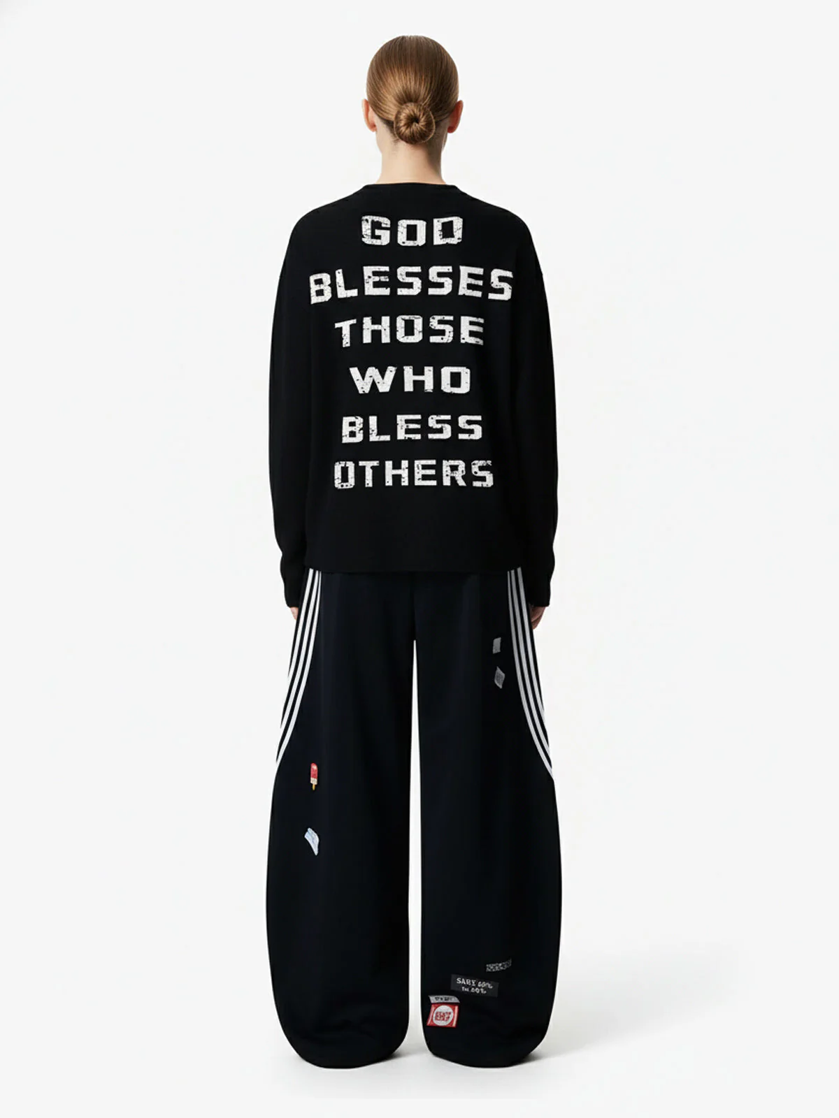 Street Cross Lettering Print Long-Sleeved T-Shirt