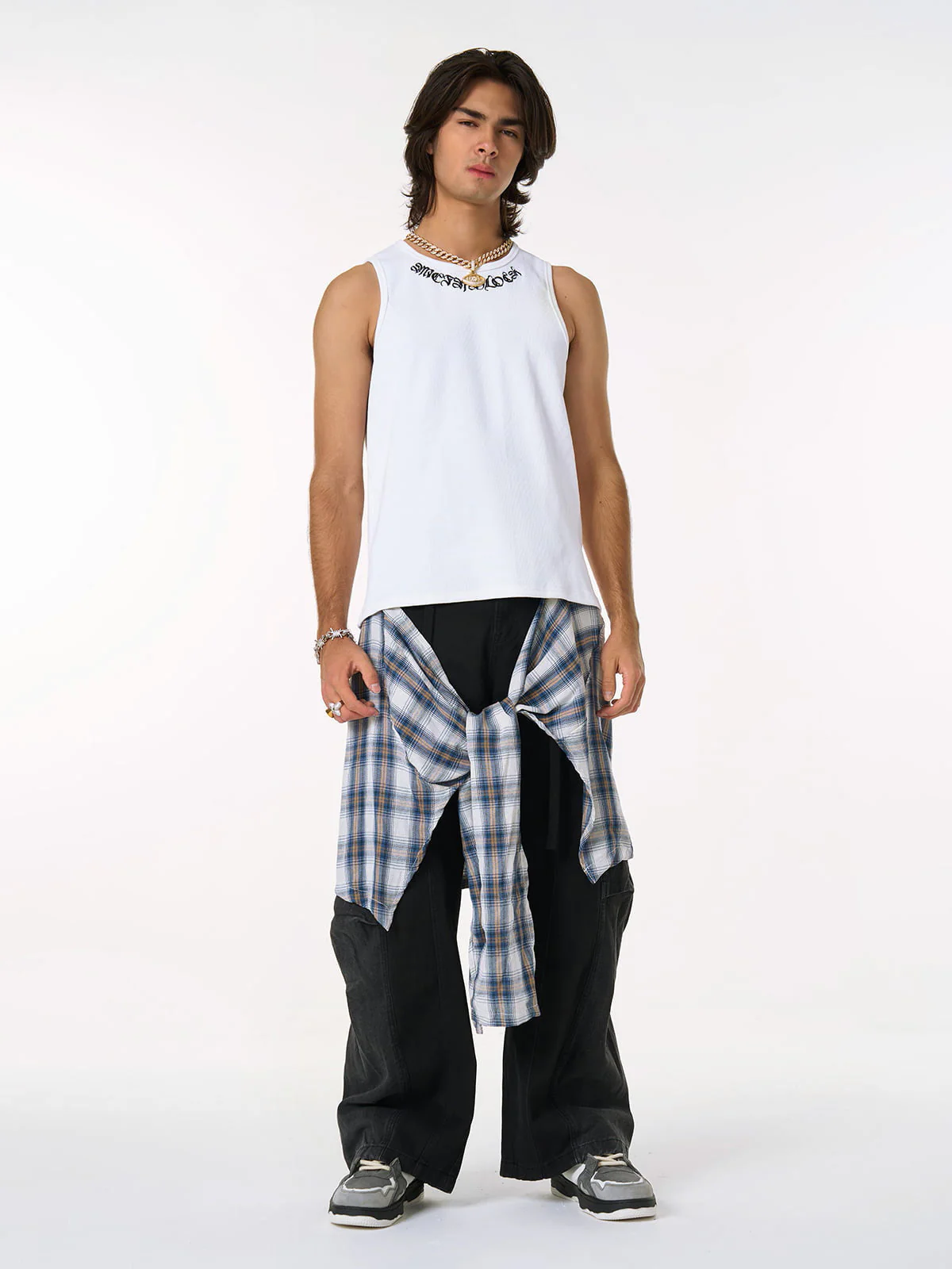 Gothic Lettering Embroidered Ribbed Vest - 2522