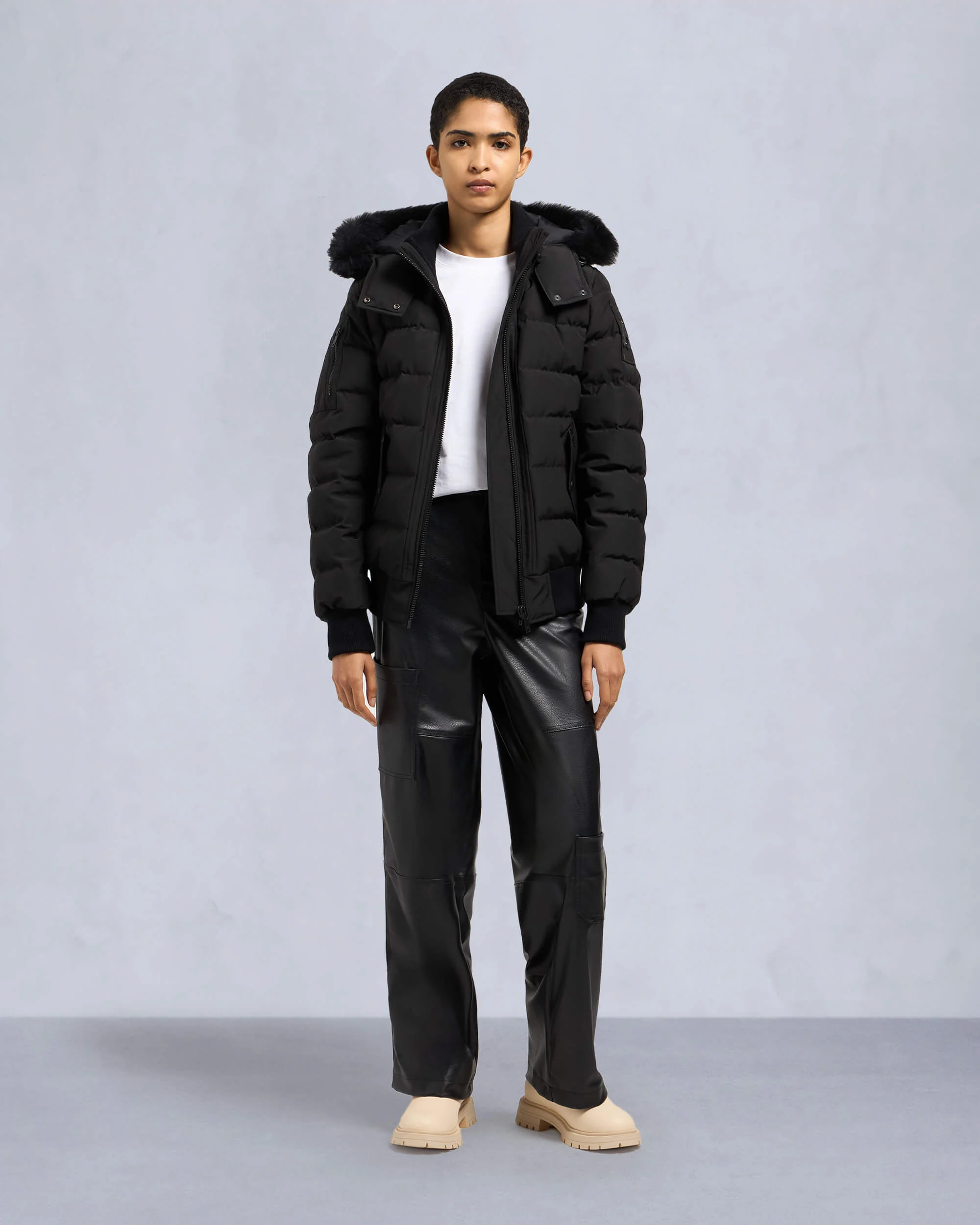 ONYX LADRIERE SHEARLING TRIM BOMBER JACKET