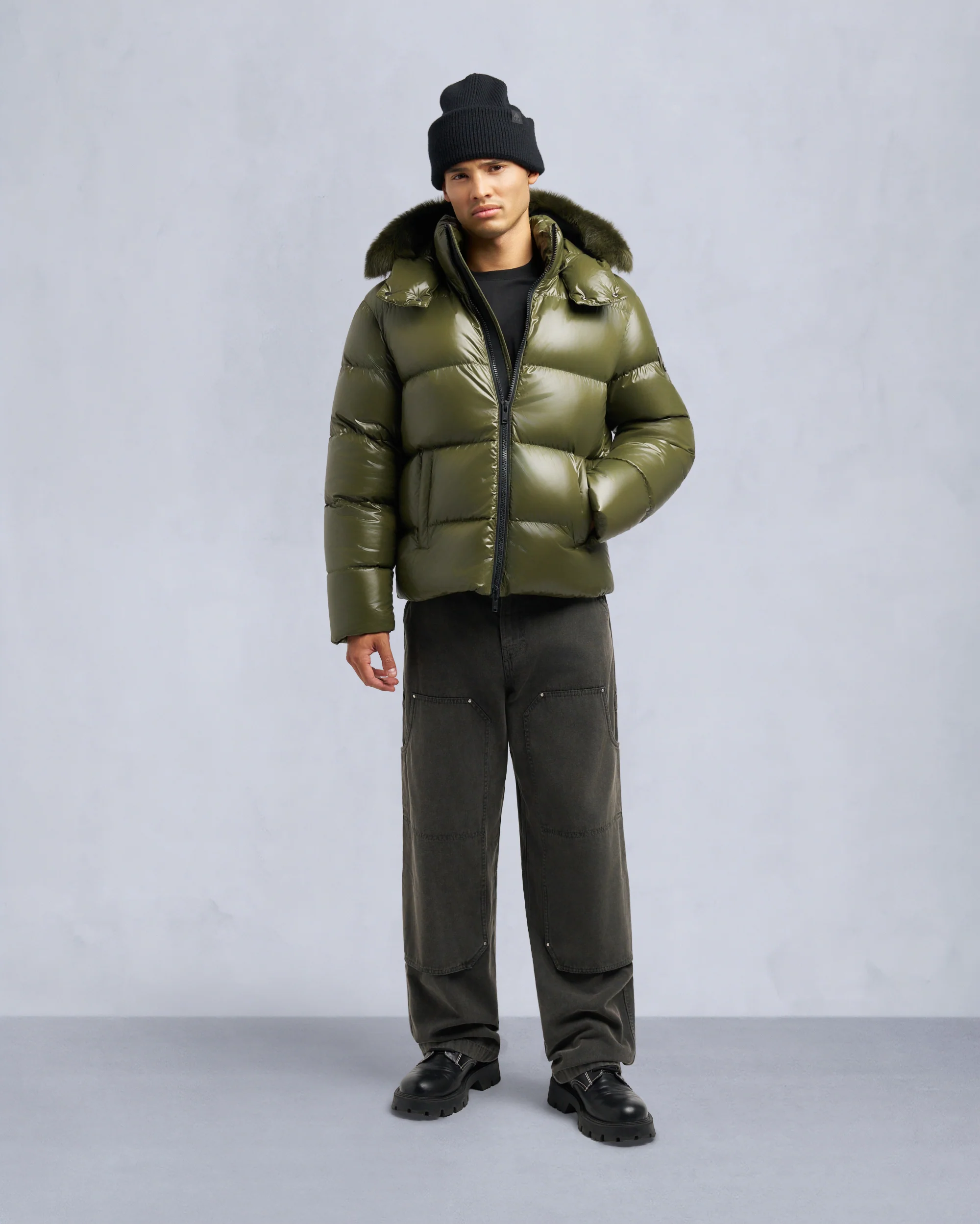 KINGS PUFFER SHEARLING TRIM JACKET