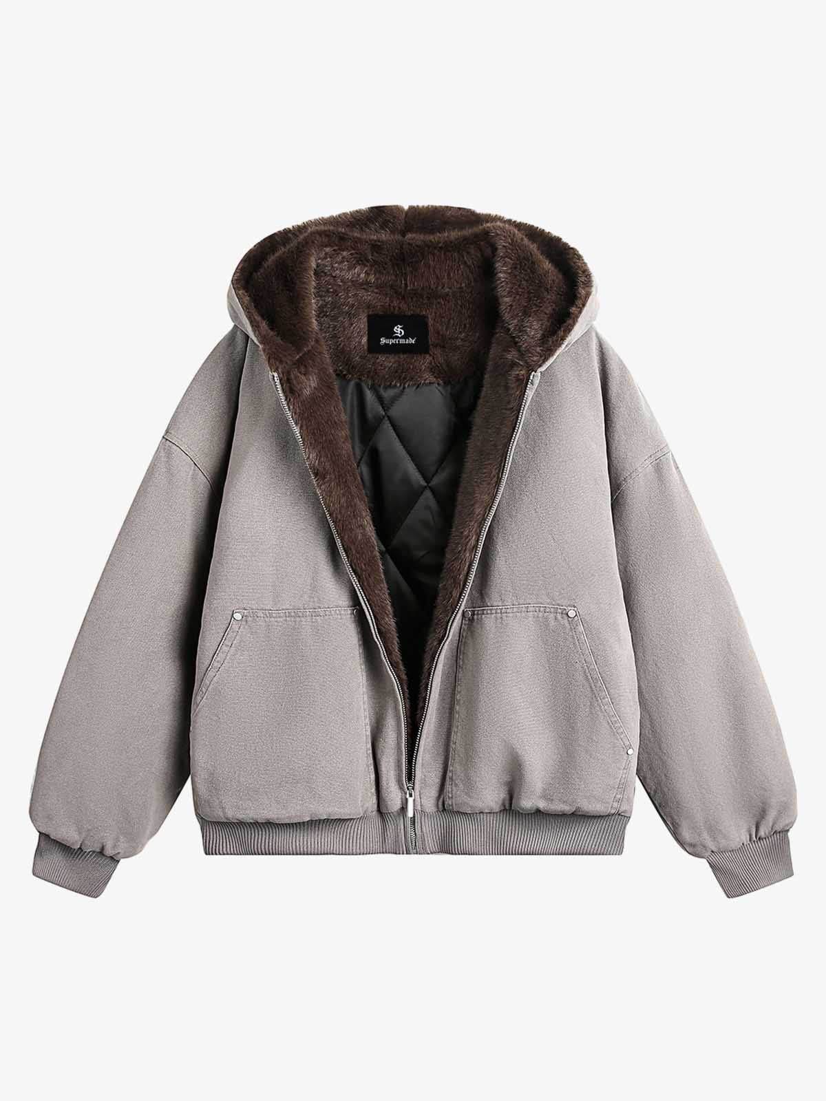 Thesupermade Fur Hooded Zip Up Quilted Jacket - 2510