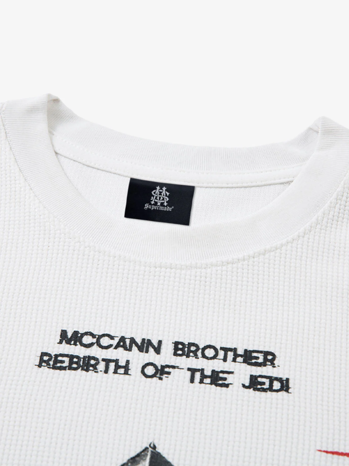 Letter Print Waffle Cross Long-Sleeved T-Shirt