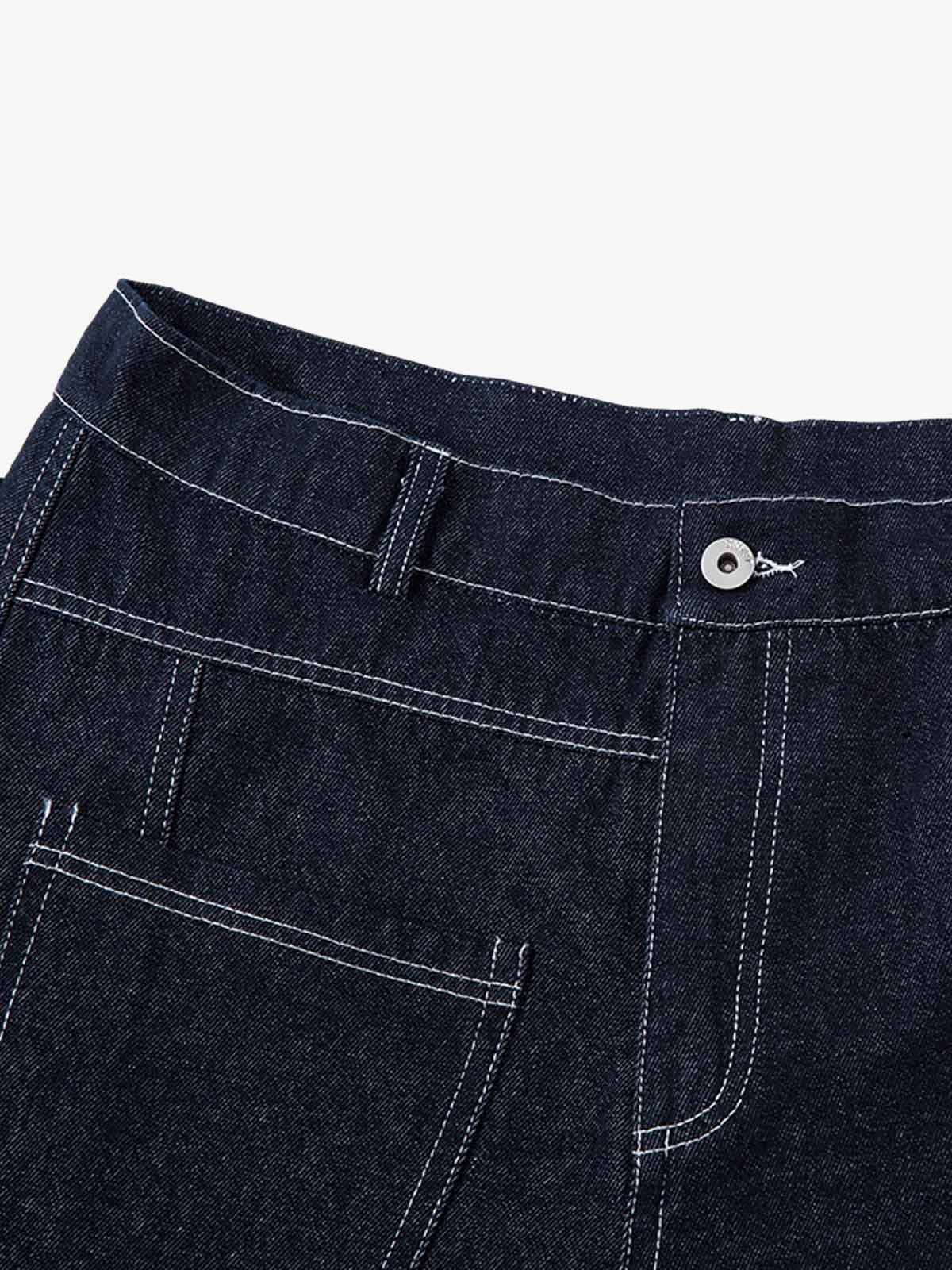 Deconstructed Contrast Stitching Barrel Jeans - 2326