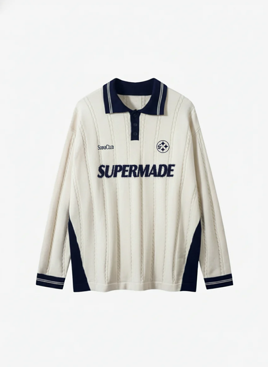 Retro College Polo Collar Knit Sweater