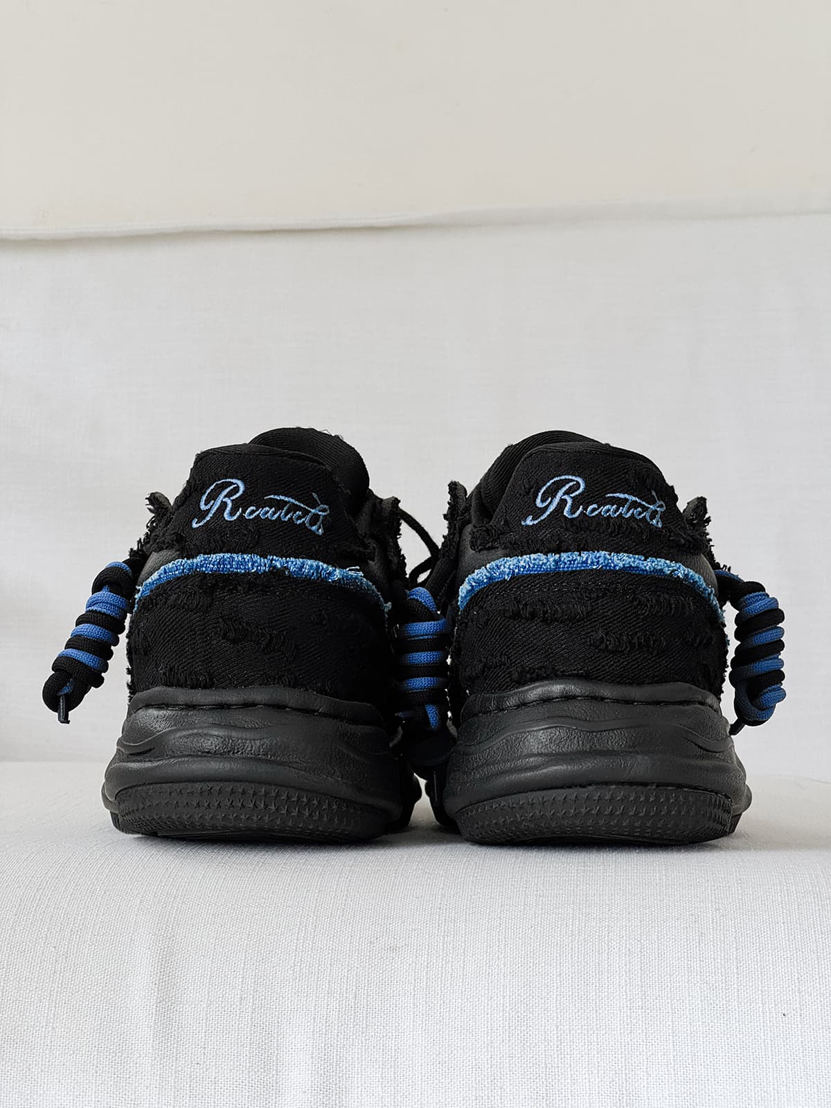 Retro Washed Denim Low Top Platform Sneakers