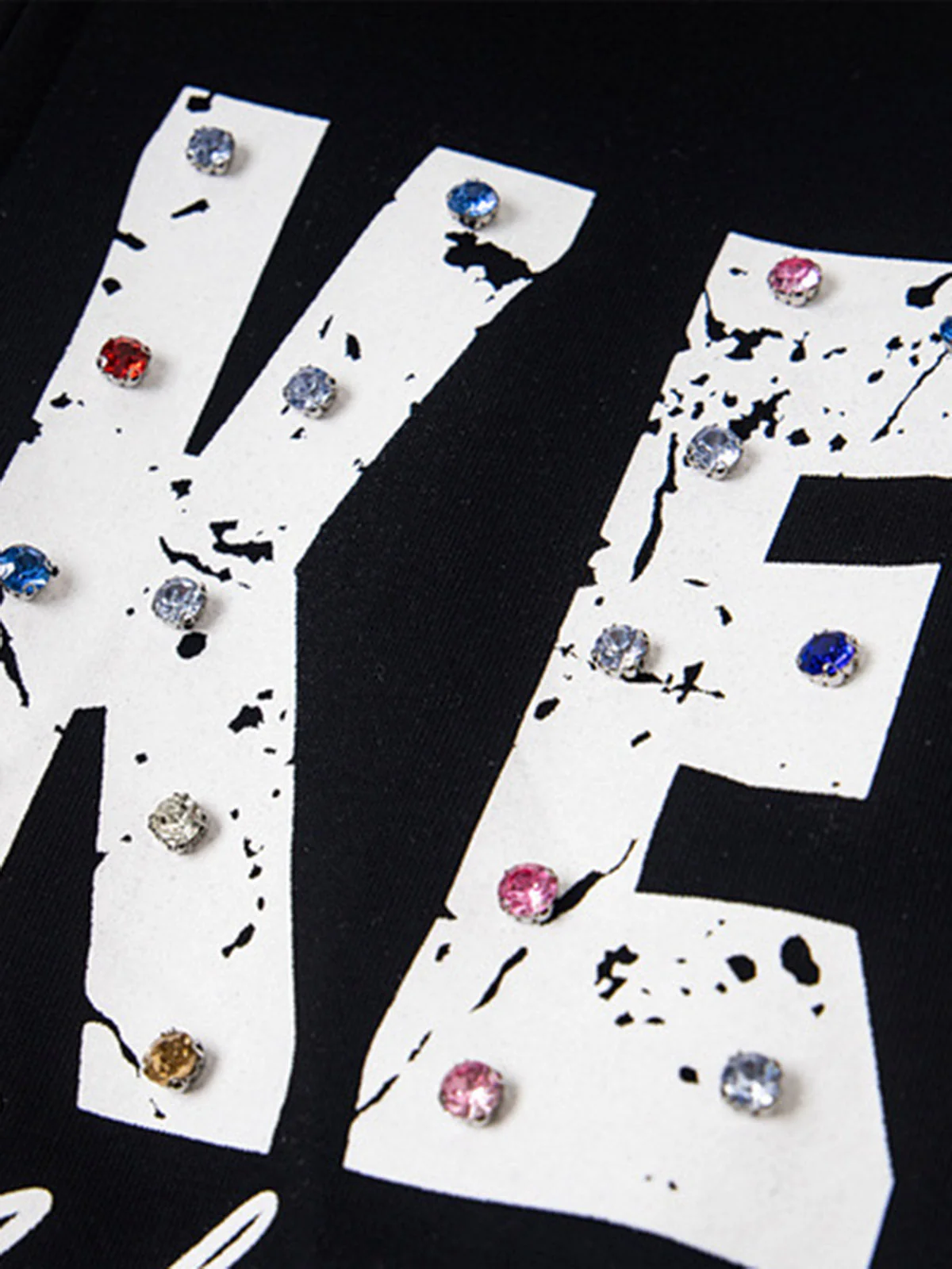 Retro Diamond Beaded Letter Zip Up Hoodie