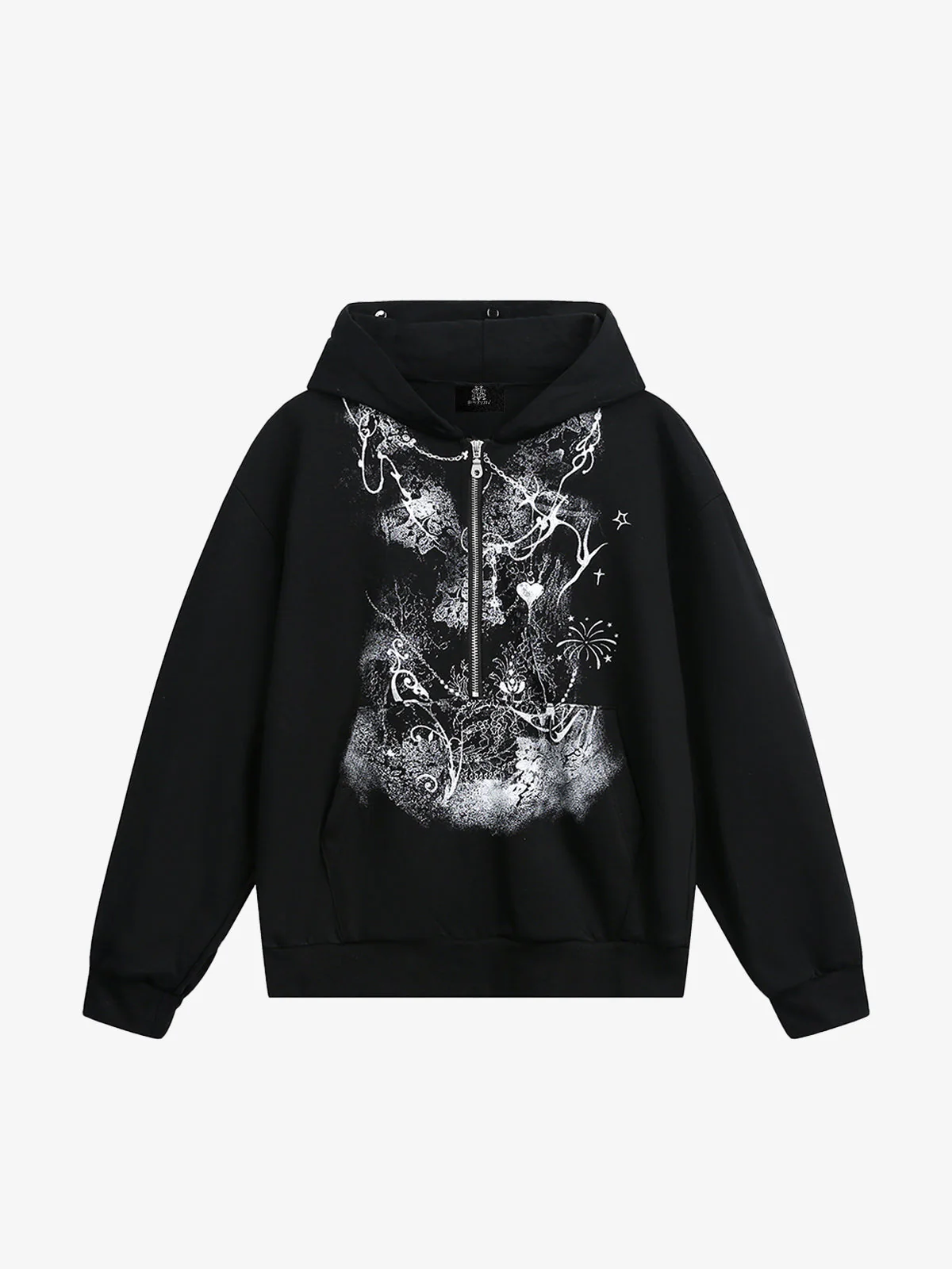Detachable Fur Collar Printed Cardigan Half-Zip Hoodie
