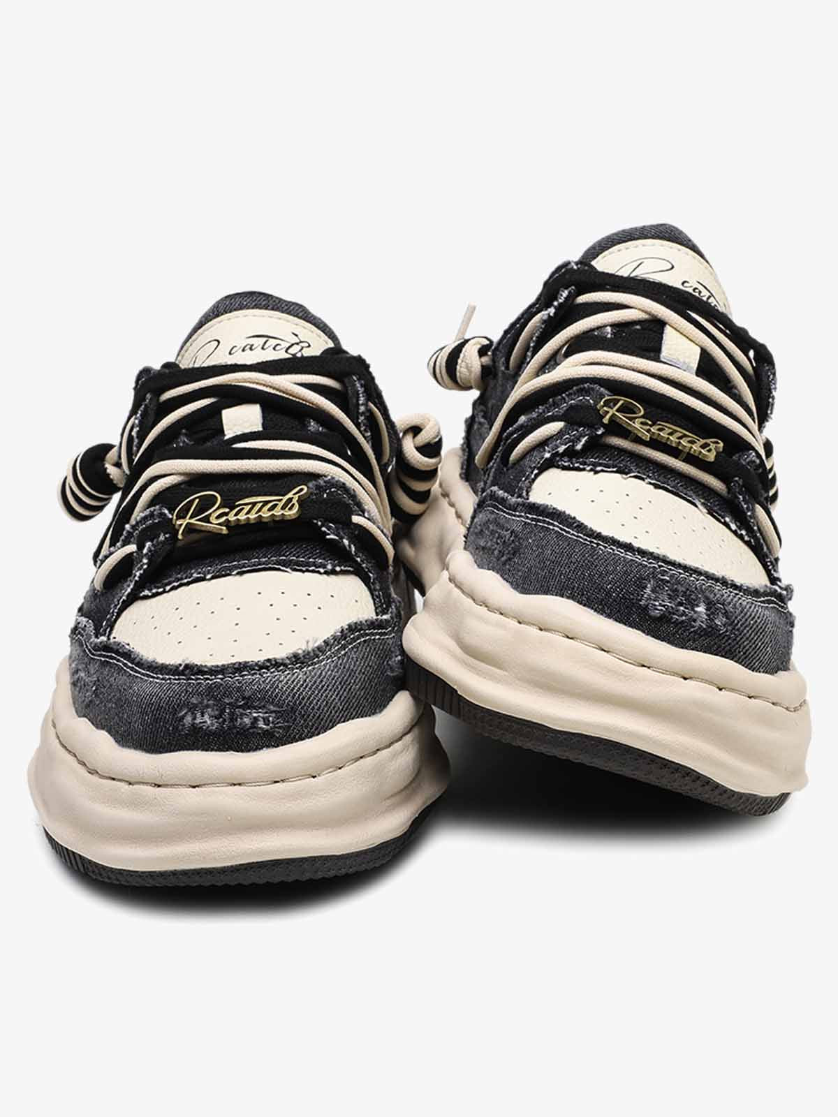 Retro Washed Denim Low Top Platform Sneakers