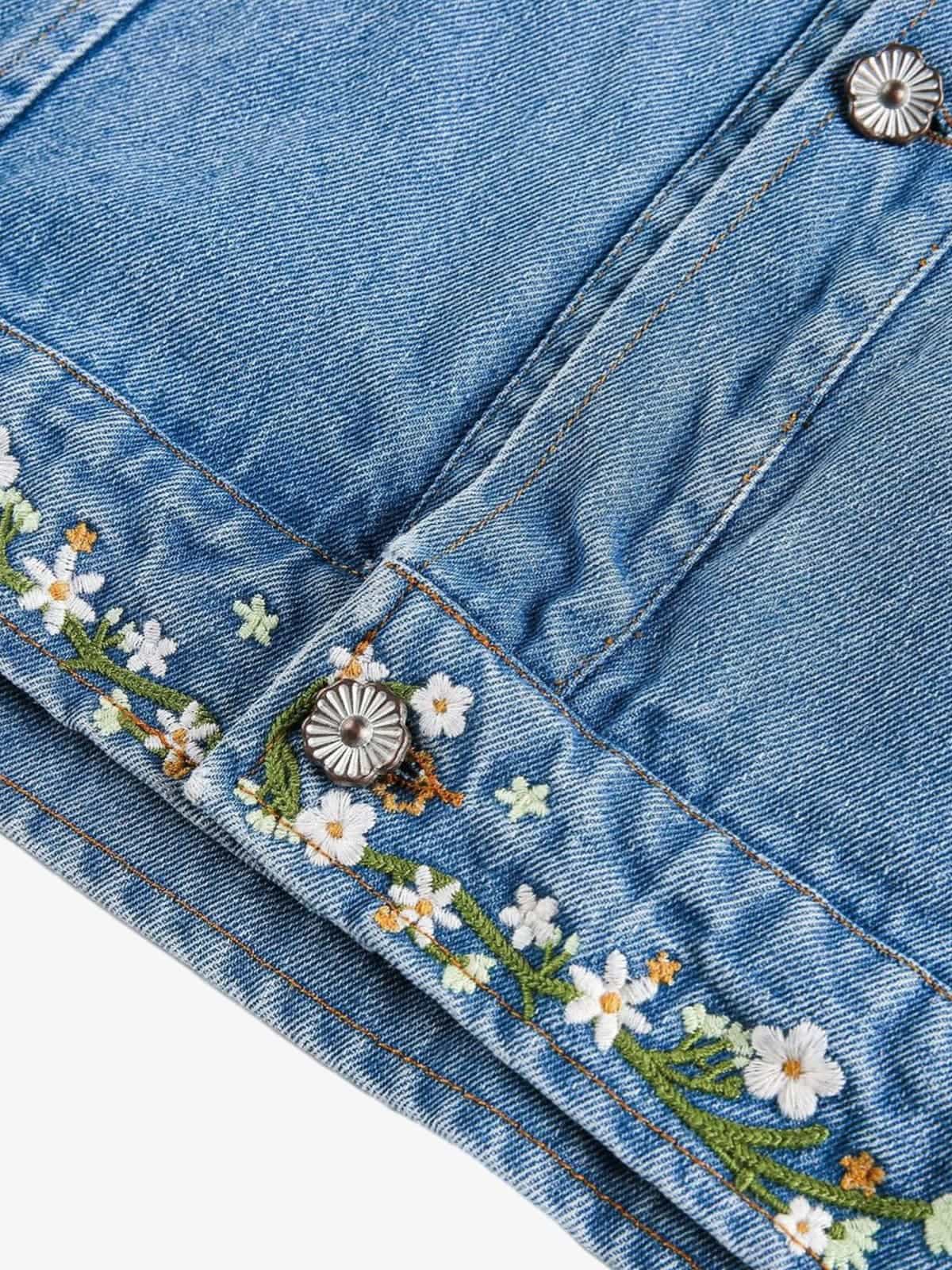 Denim Gradient-Dyed Floral Embroidered Jacket
