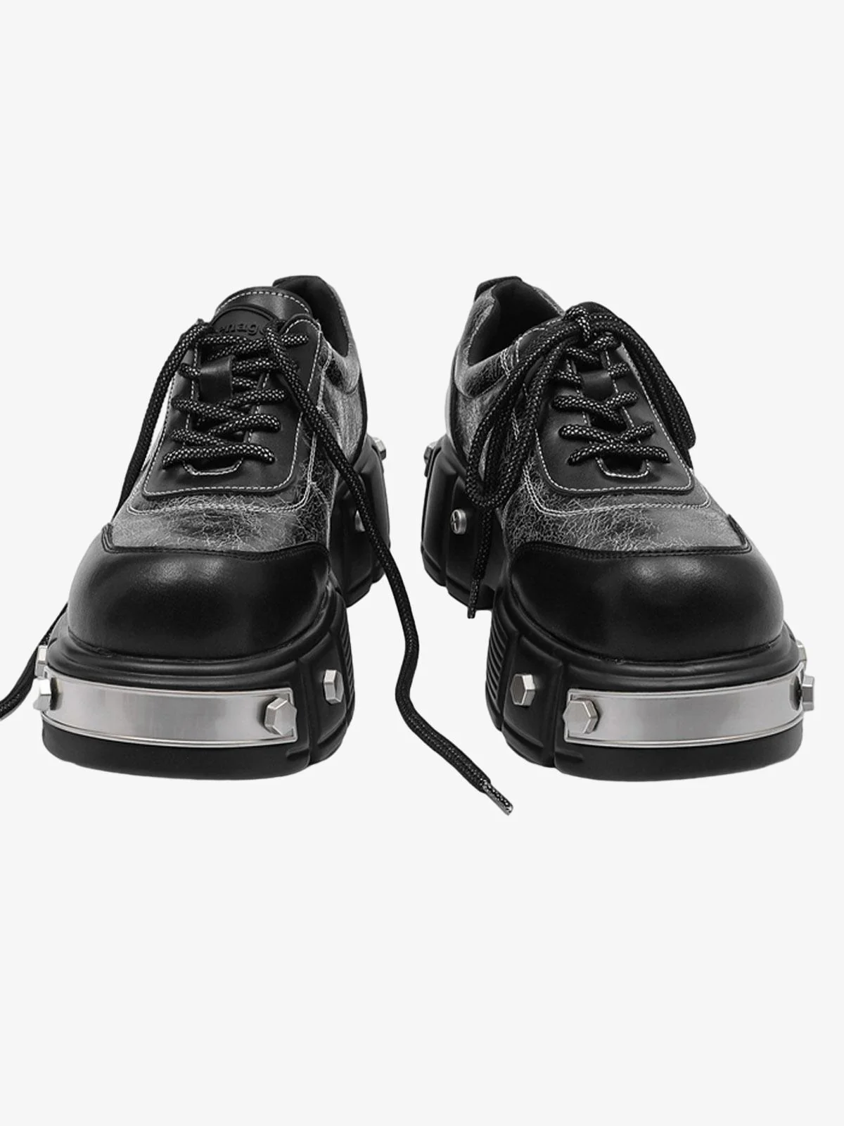 Metal Plate Chunky Leather Shoes