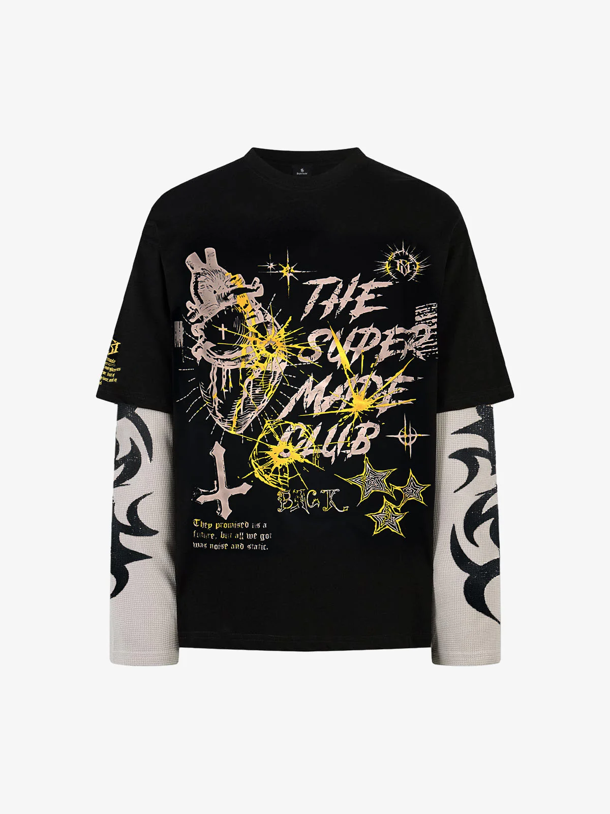 Hip-Hop Punk Faux Two-Piece Long-Sleeved T-Shirt - 2457