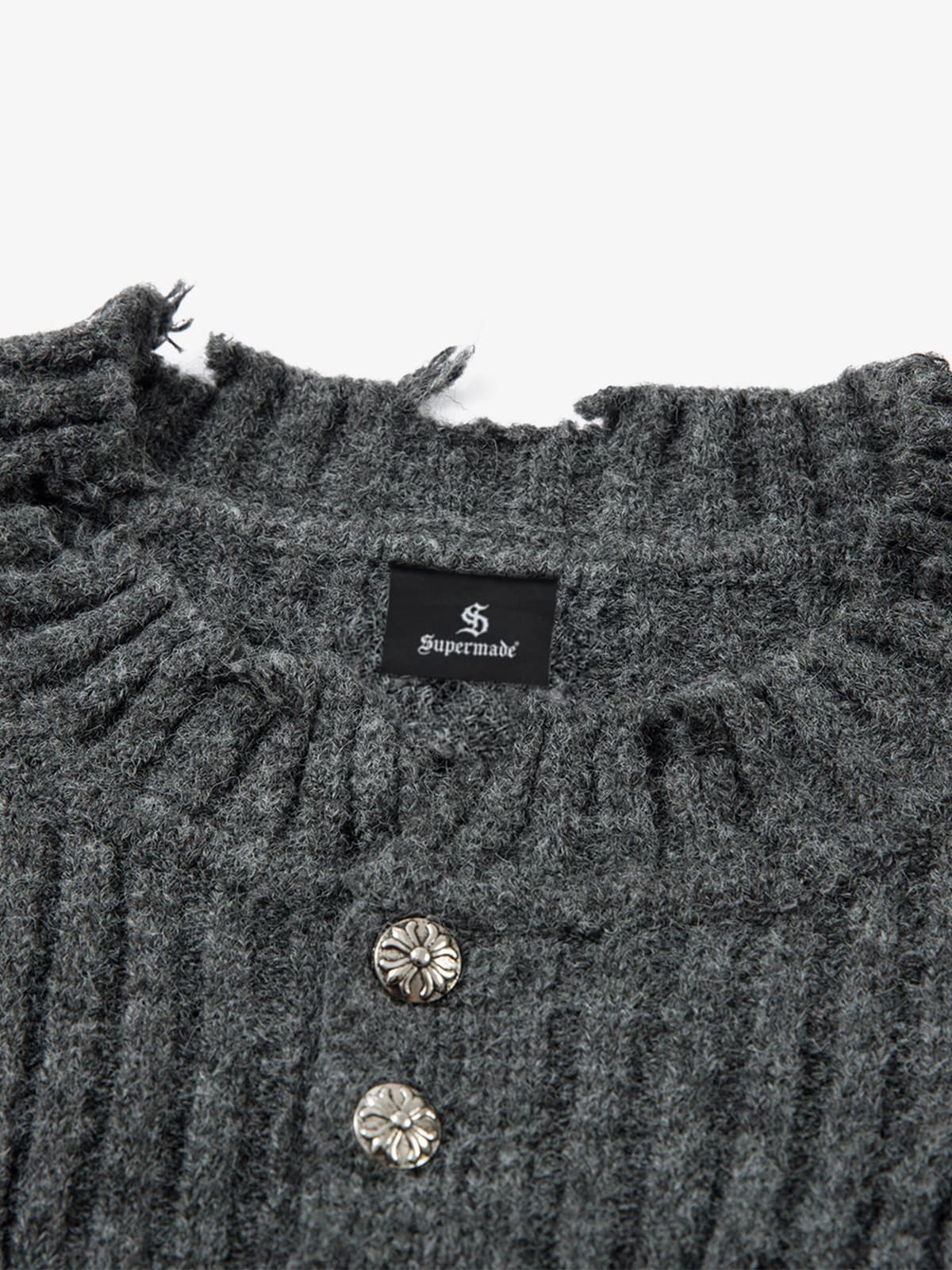 Knitted Distressed Diamond Pattern Raw Edge Sweater