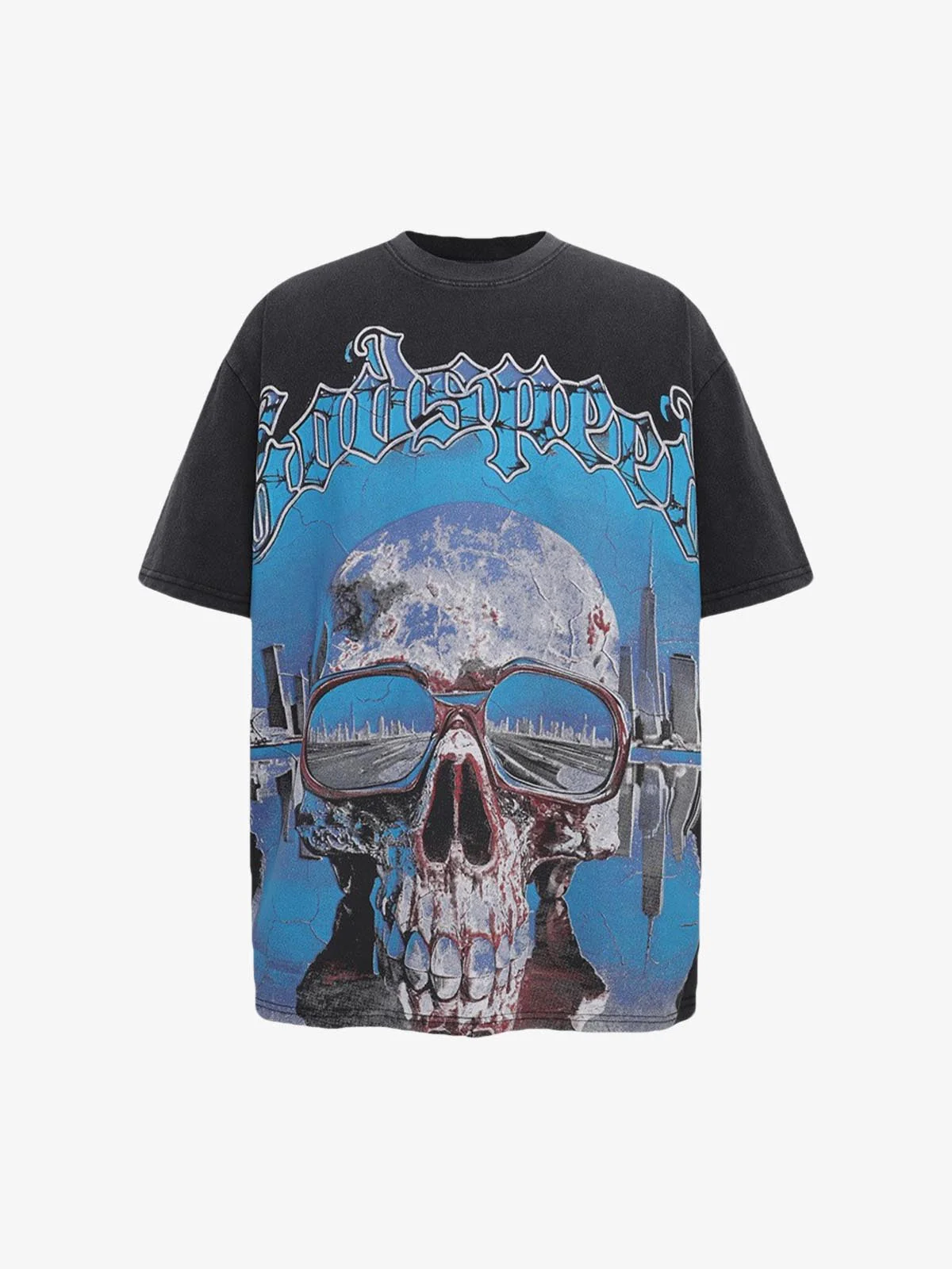 Jersey Knit Street Retro Skull Graffiti Print T-Shirt