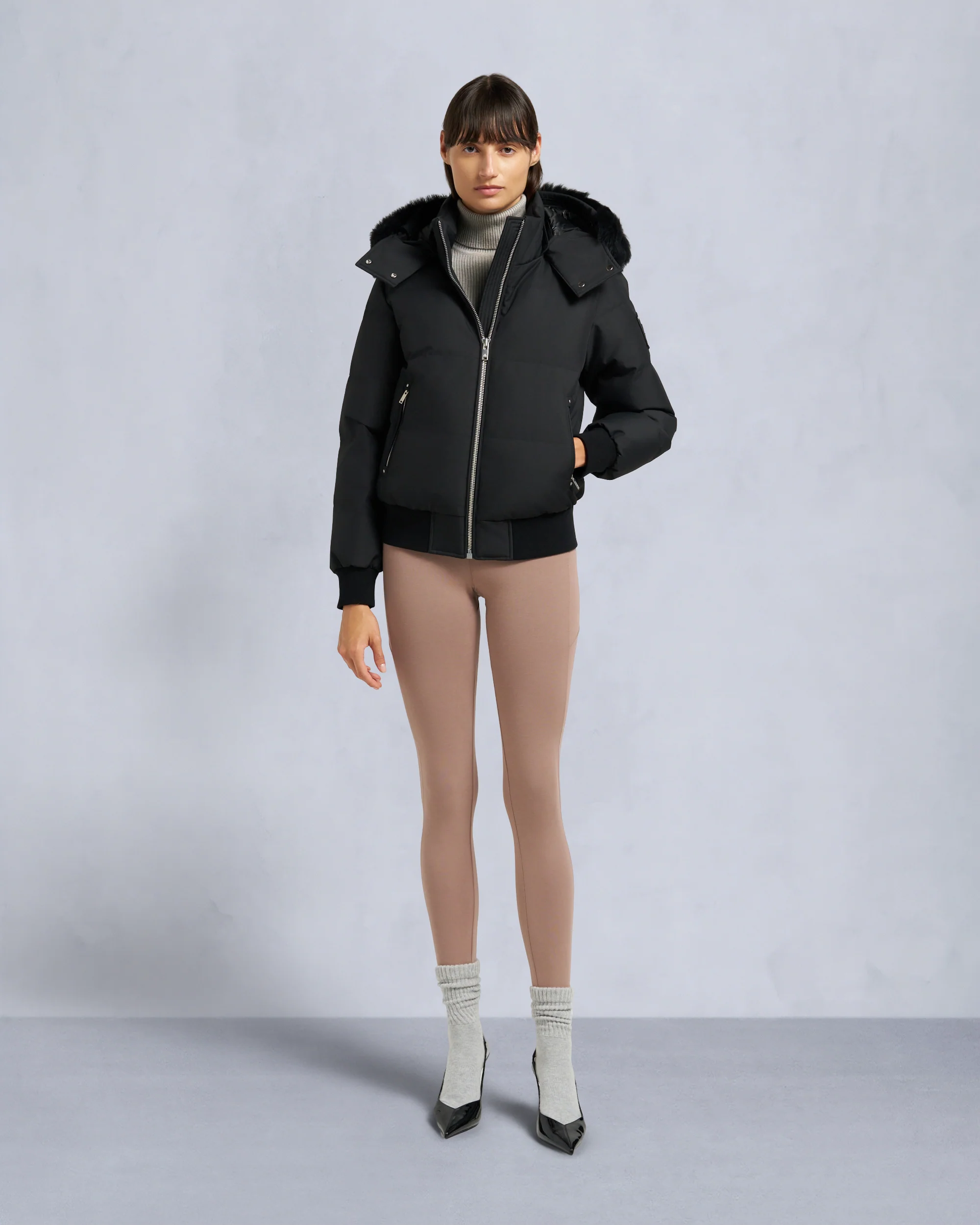 CLOUD SHEARLING TRIM BOMBER JACKET