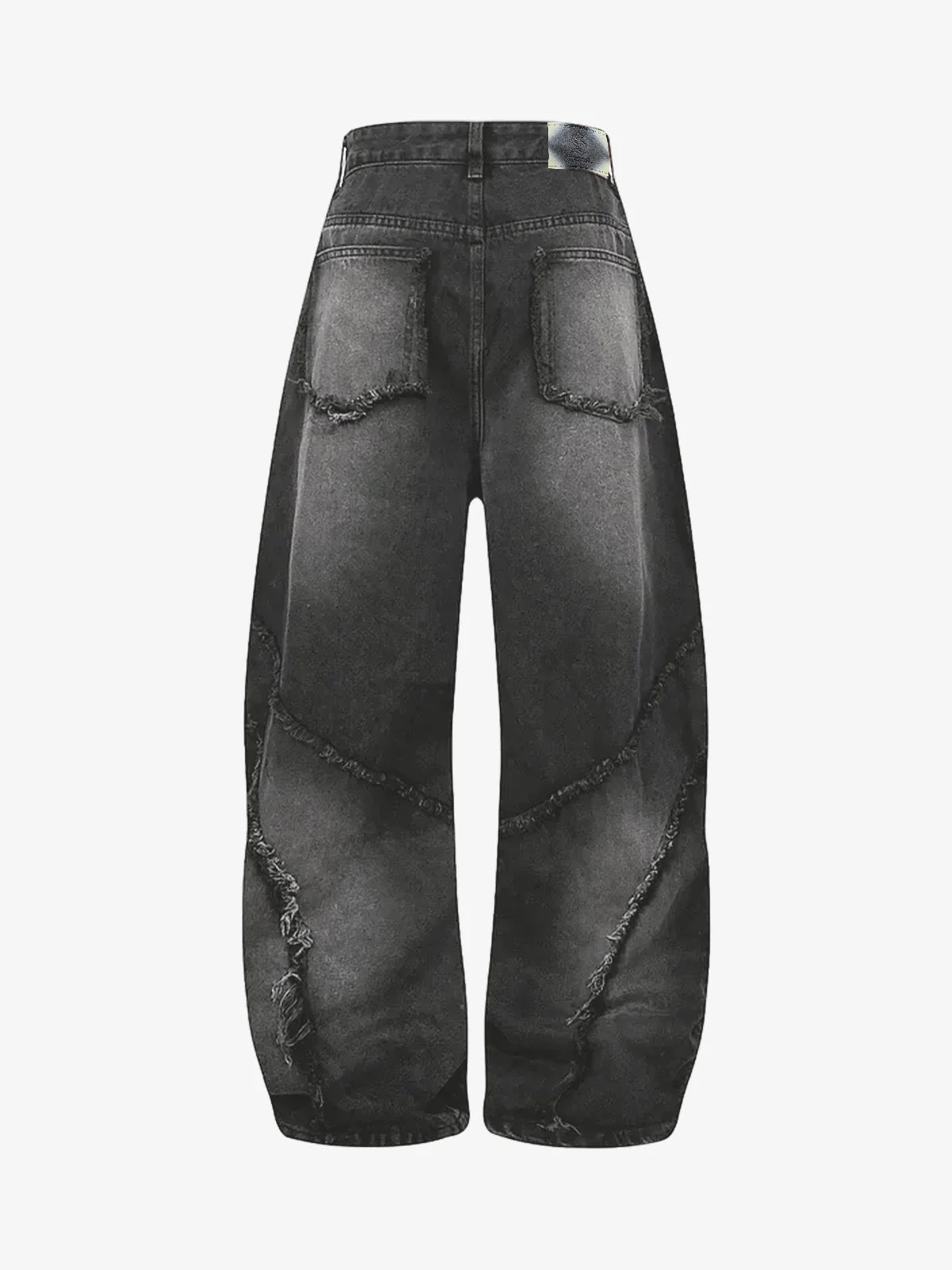 Washed Distressed Raw Edge Barrel Jeans - 2402