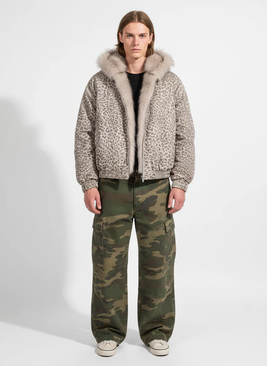 Cotton Cheetah Print Mink Fur Hooded Jacket - 2270