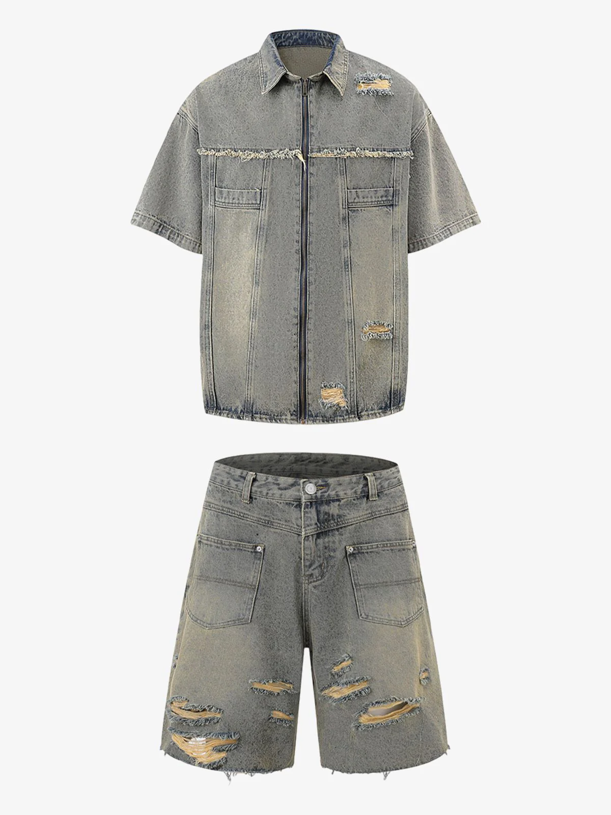 Denim Distressed Ripped Suit - 2460