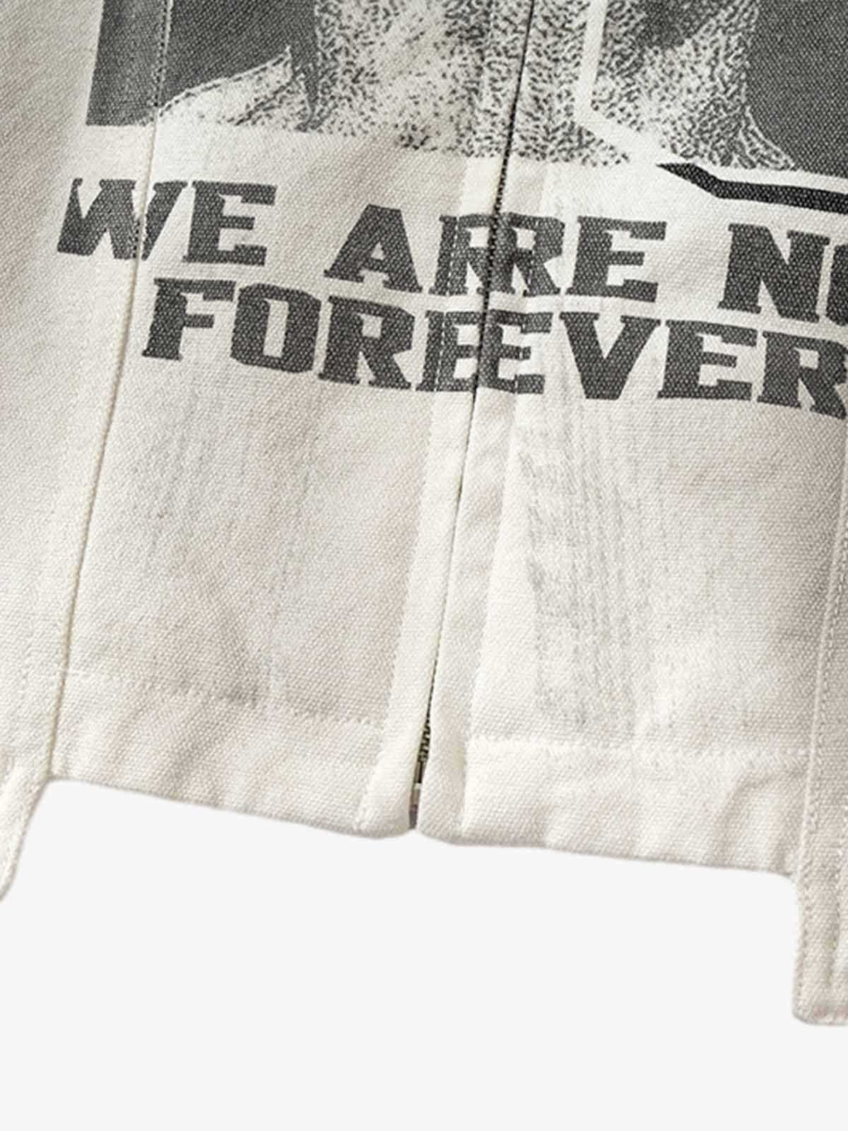 Skull Print Paneled Stand-Up Collar Leather Jacket