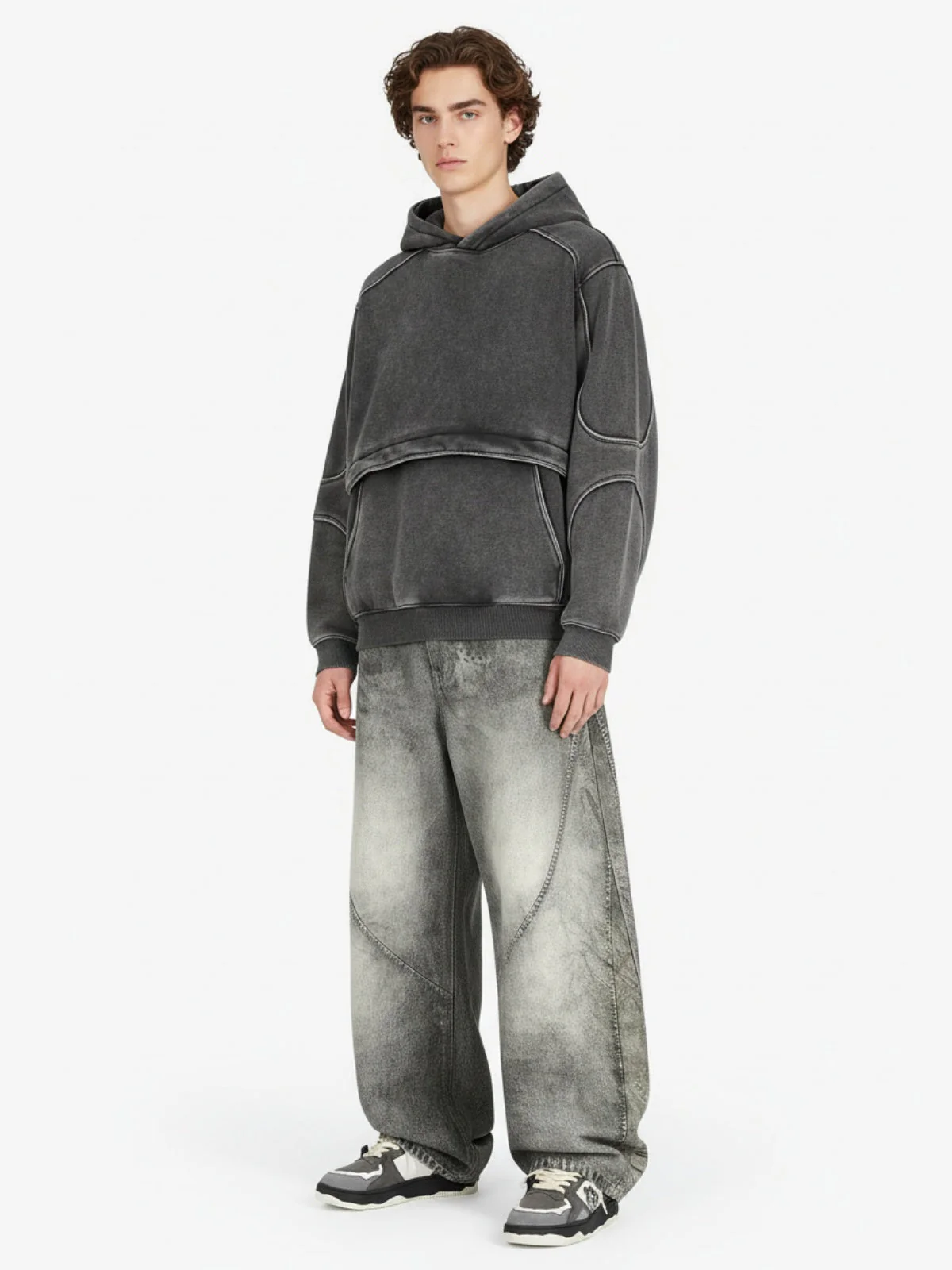 Retro Deconstructed Patchwork Washed Hoodie