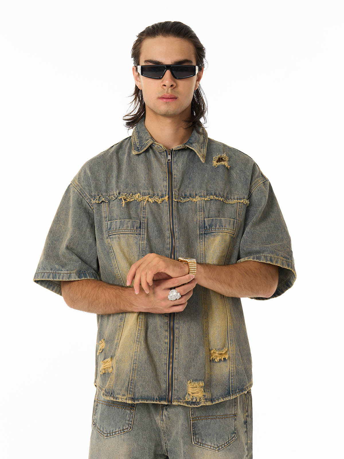 Denim Distressed Ripped Suit - 2460