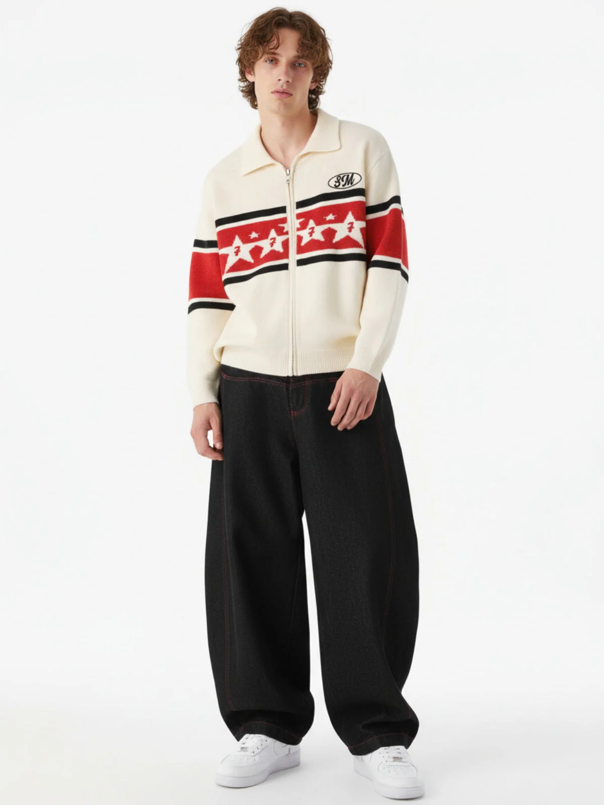 Street Culottes Red Stitching Barrel Jeans