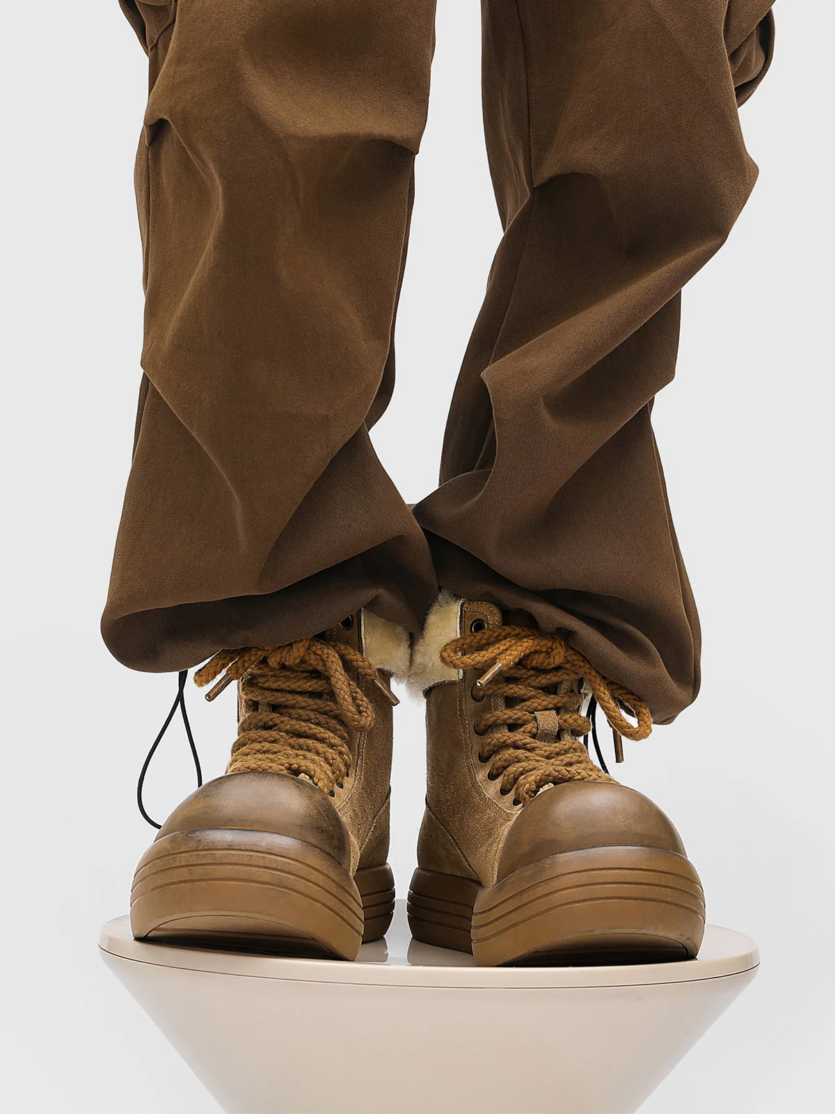 Fleece-Lined Suede Platform Warm Mid-Top Boots