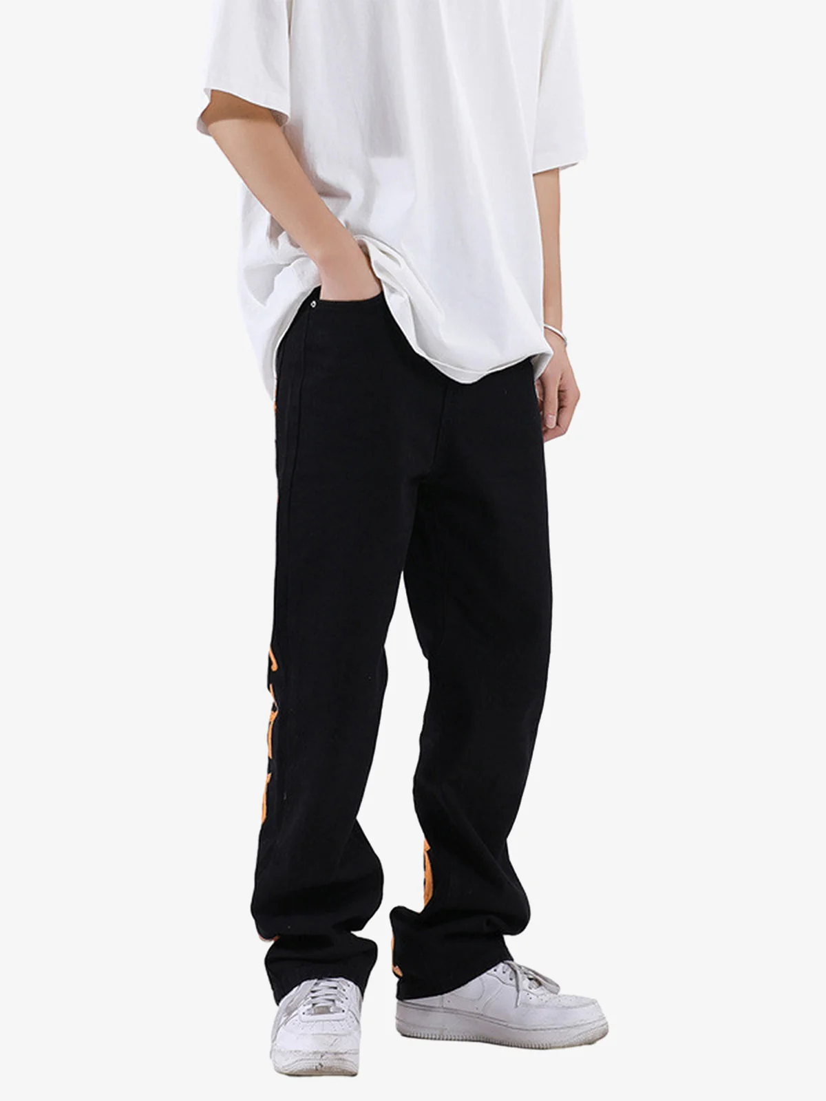 Thesupermade Burning Text Embroidered Letters Jeans -1478