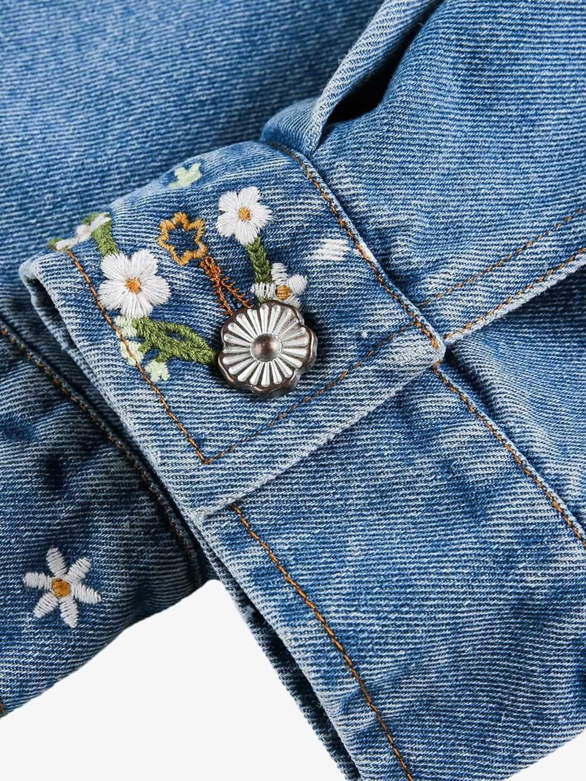 Denim Gradient-Dyed Floral Embroidered Jacket