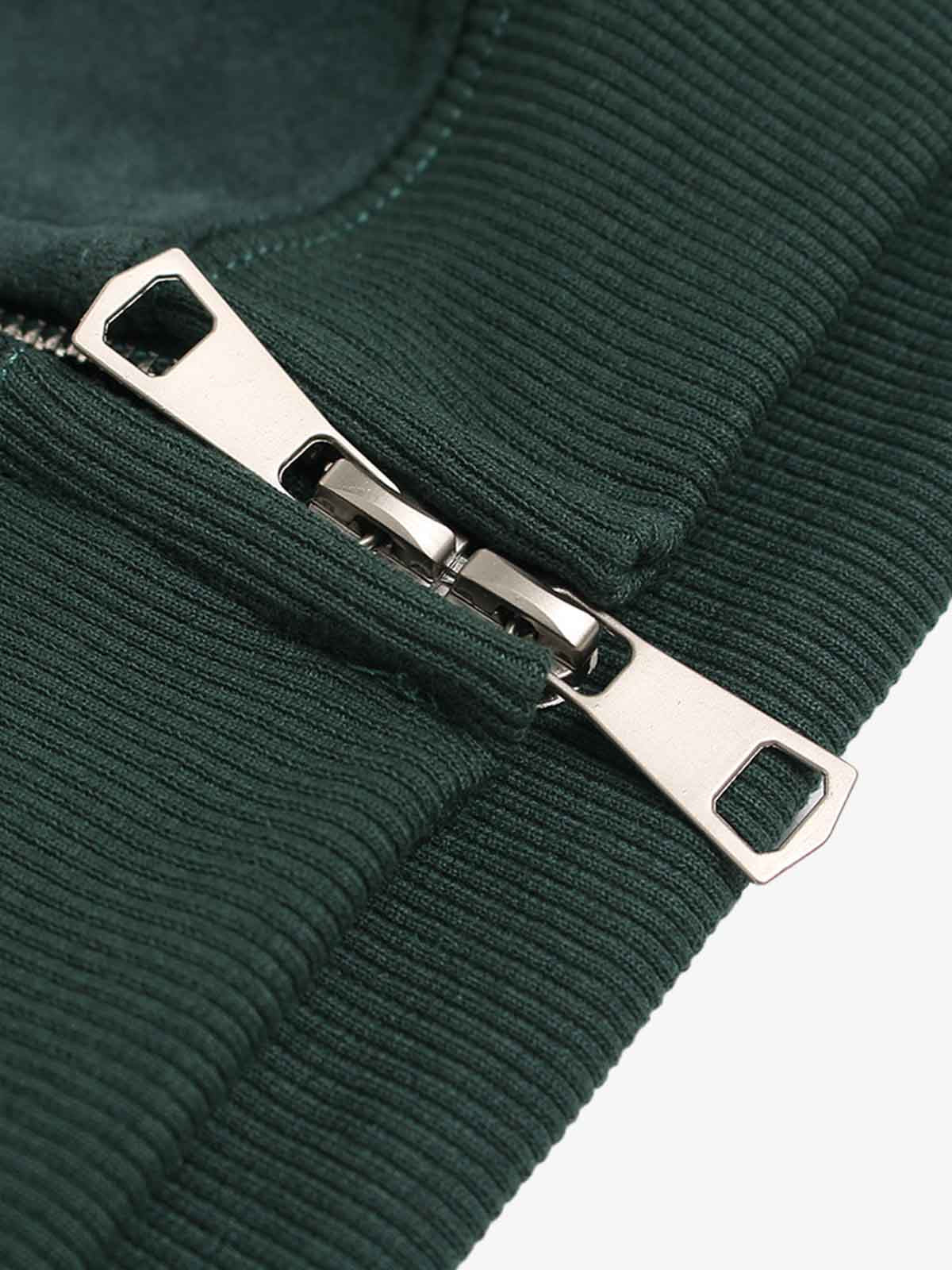 Suede Letter Embroidered Cropped Zip-Up Hoodie