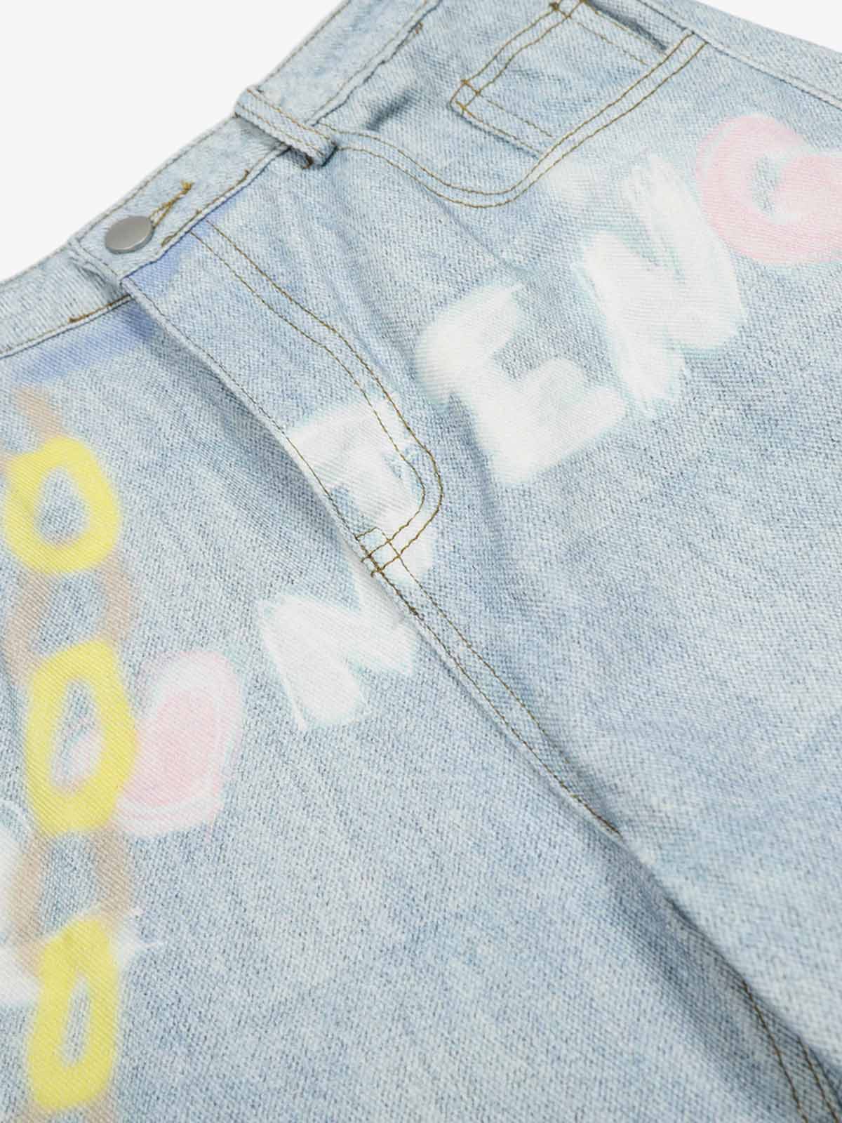 Retro Spray Graffiti Fun Straight Jeans - 2448