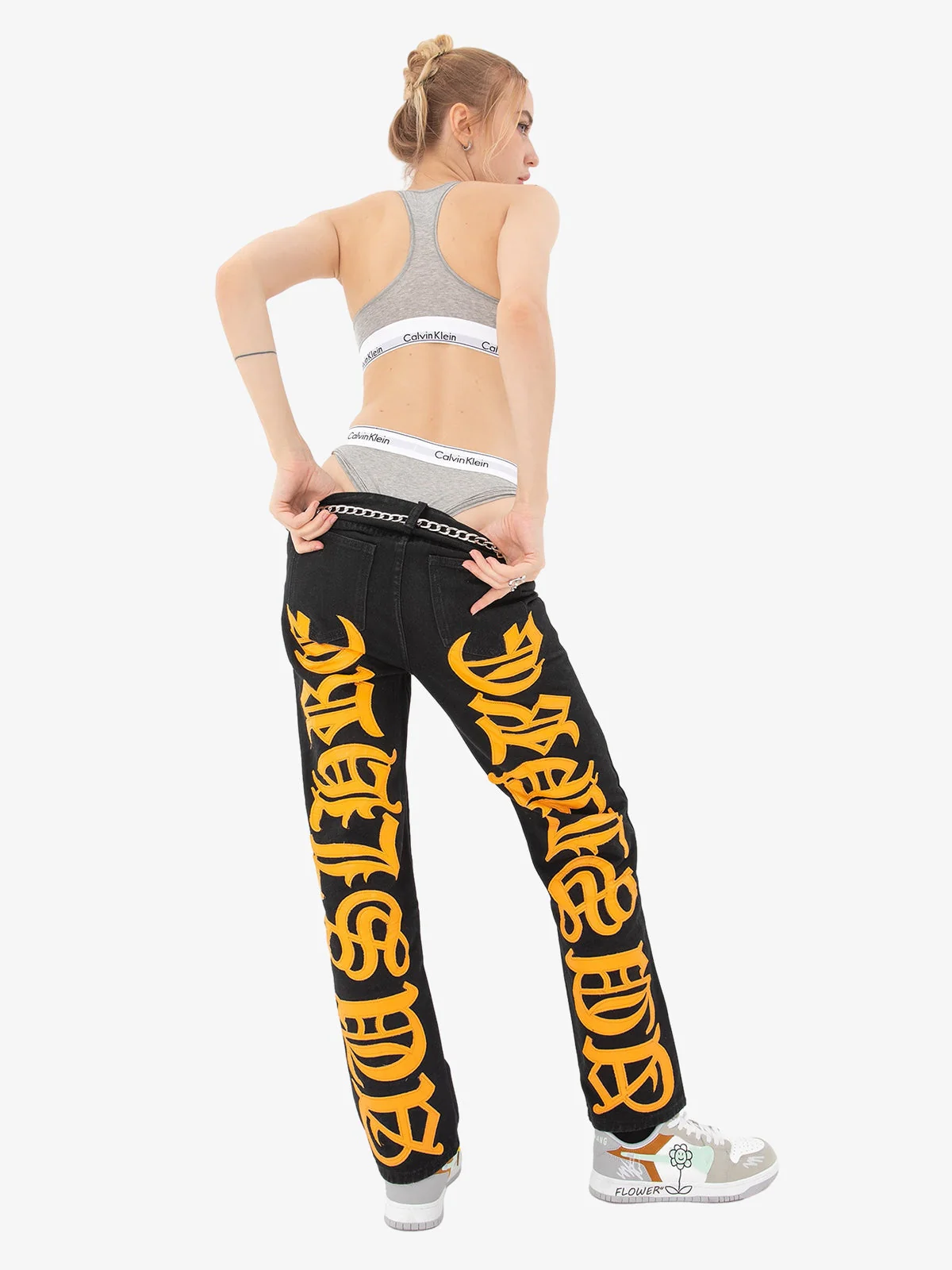 Thesupermade Burning Text Embroidered Letters Jeans -1478