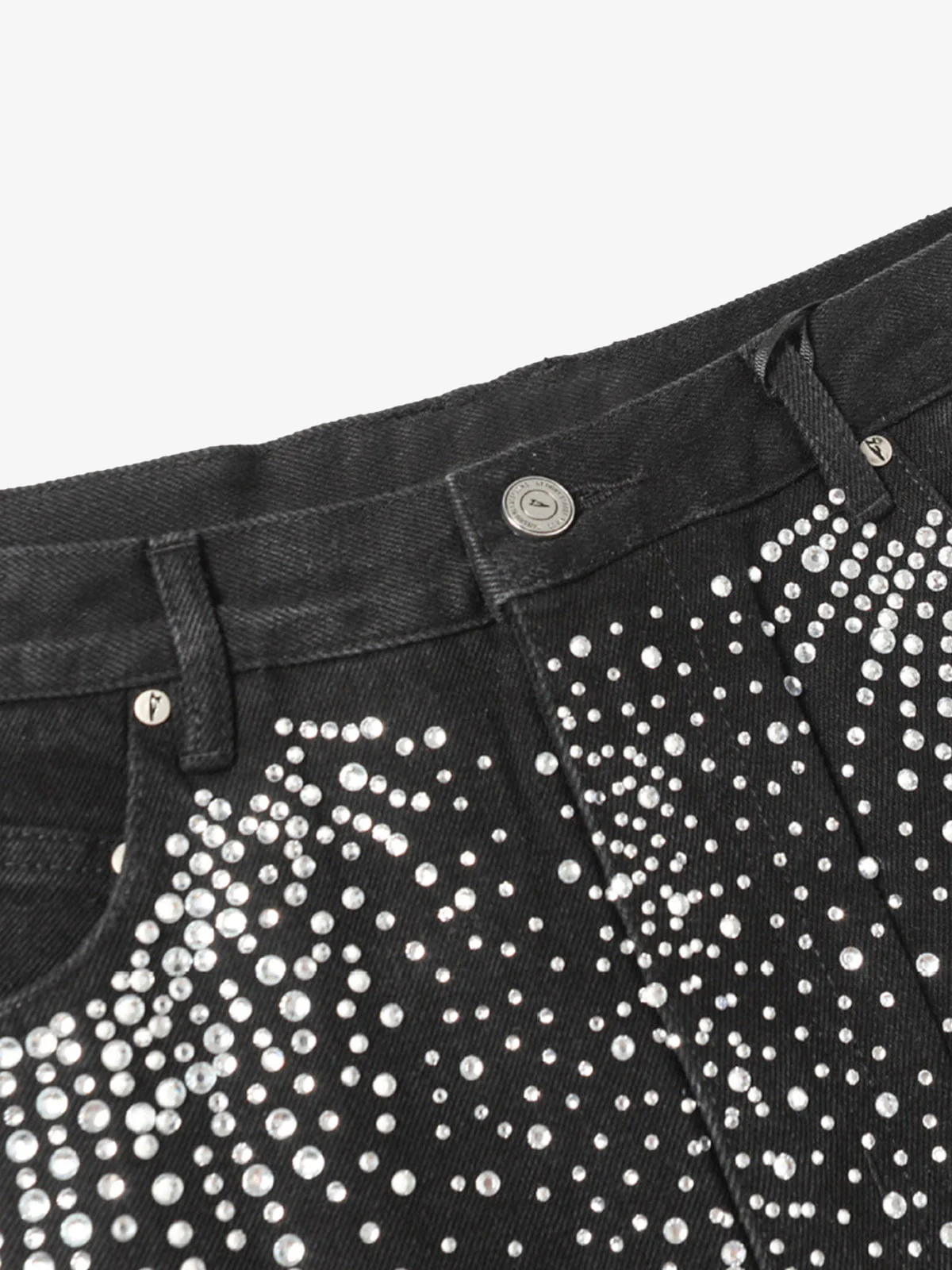 Retro Washed Rhinestone Raw Edge Denim Shorts - 2419