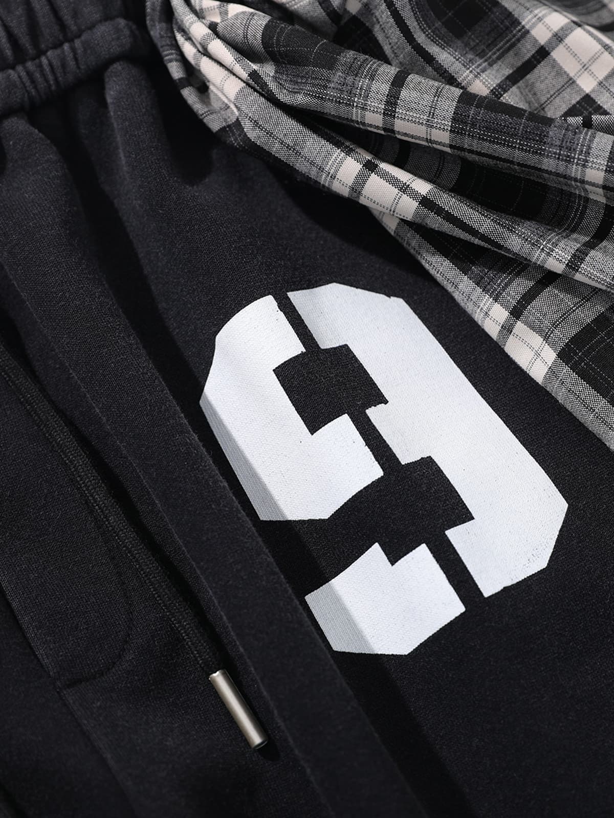 Retro Plaid Patchwork Tie-Belt Wide-Leg Barrel Pants