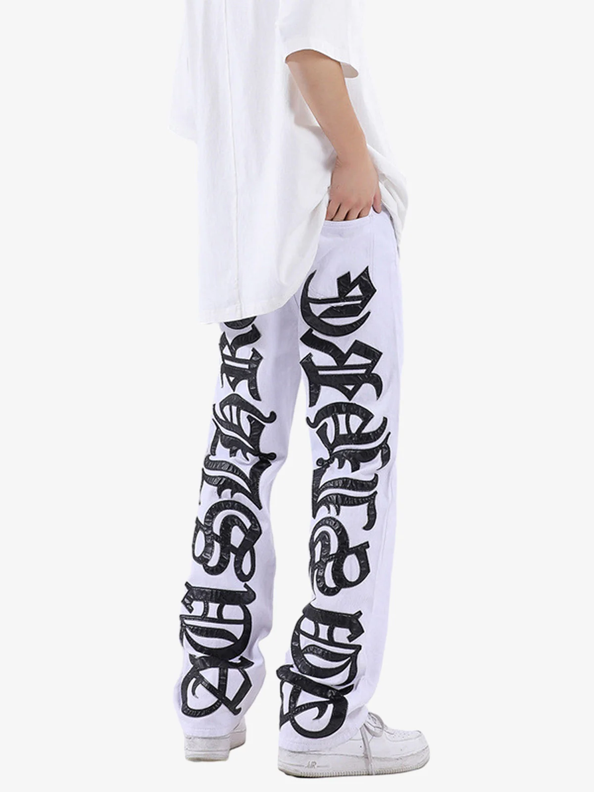 Thesupermade Burning Text Embroidered Letters Jeans -1478