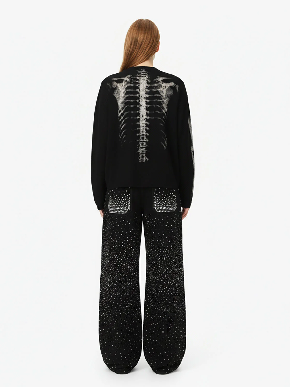 Skeleton Graphic Waffle Sweatshirt - 2495